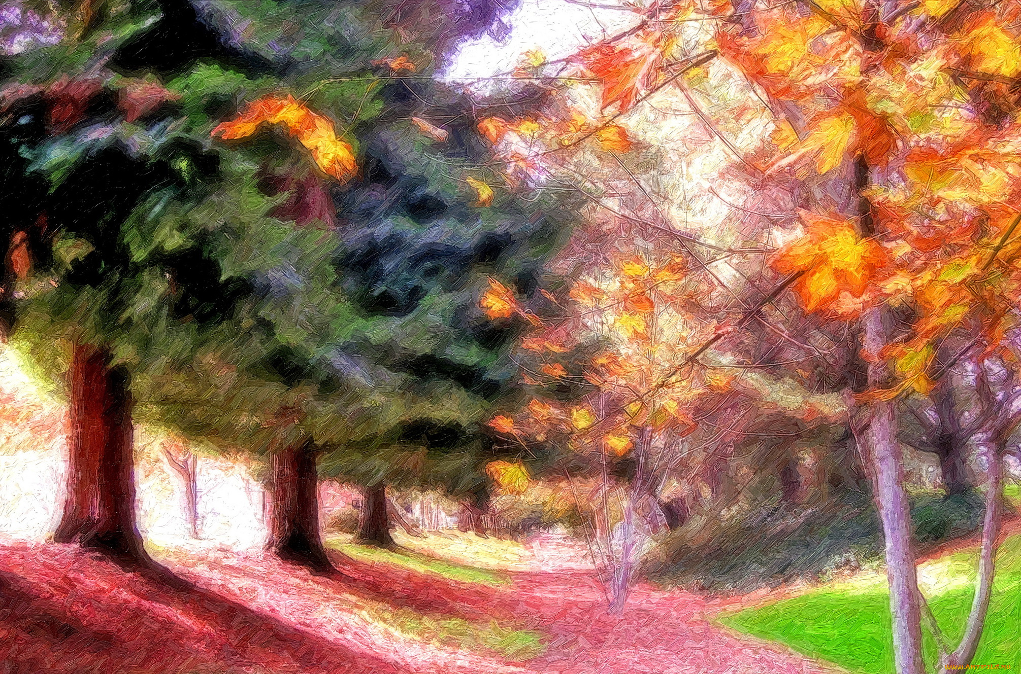 рисованные, природа, парк