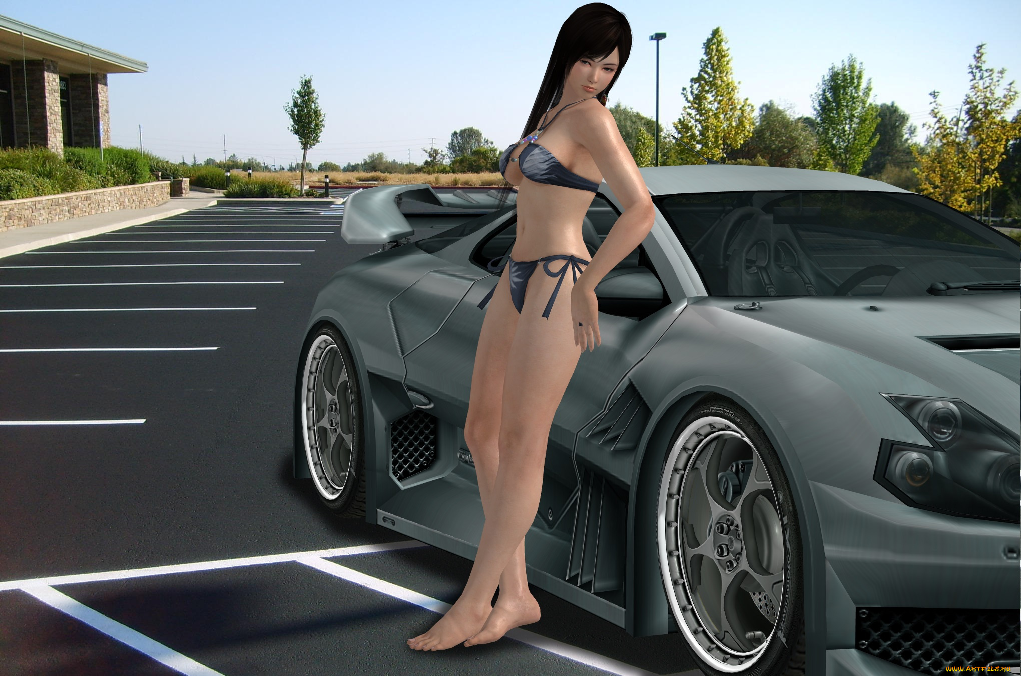 автомобили, 3д, автомобиль, девушка