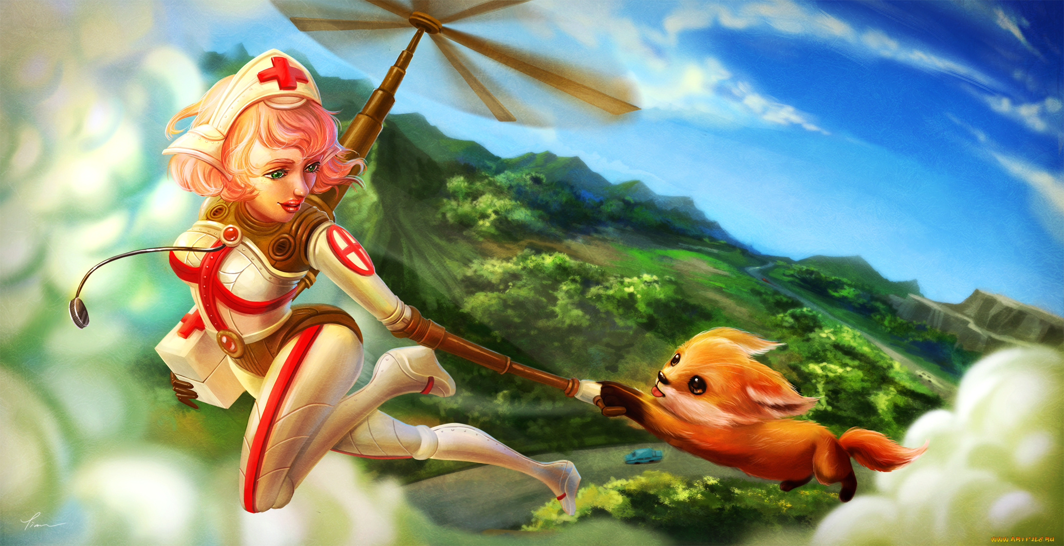 фэнтези, роботы, , киборги, , механизмы, полет, зверек, киборг, помощь, скорая