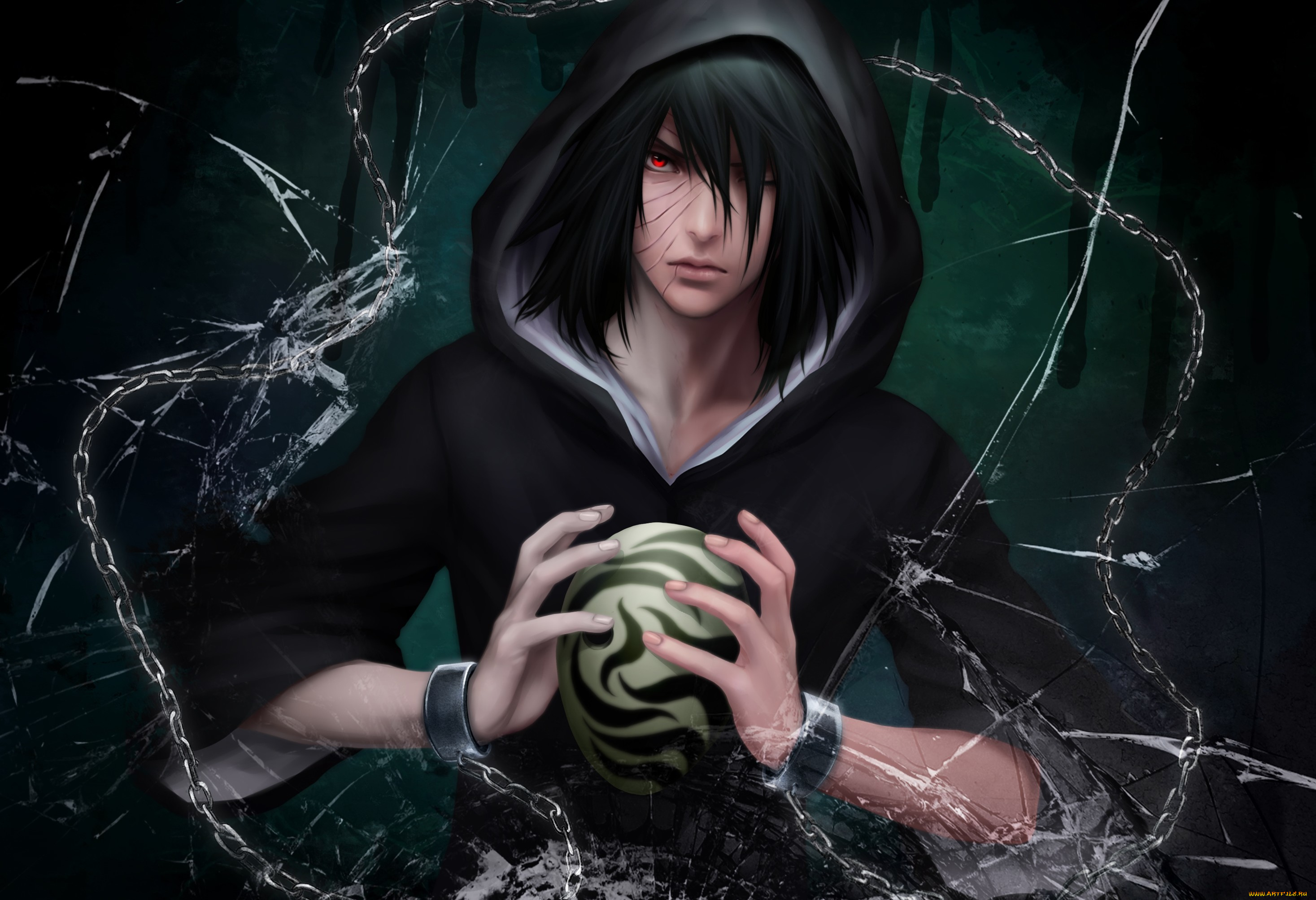 аниме, naruto, маска, обито, учиха, шаринган, взгляд