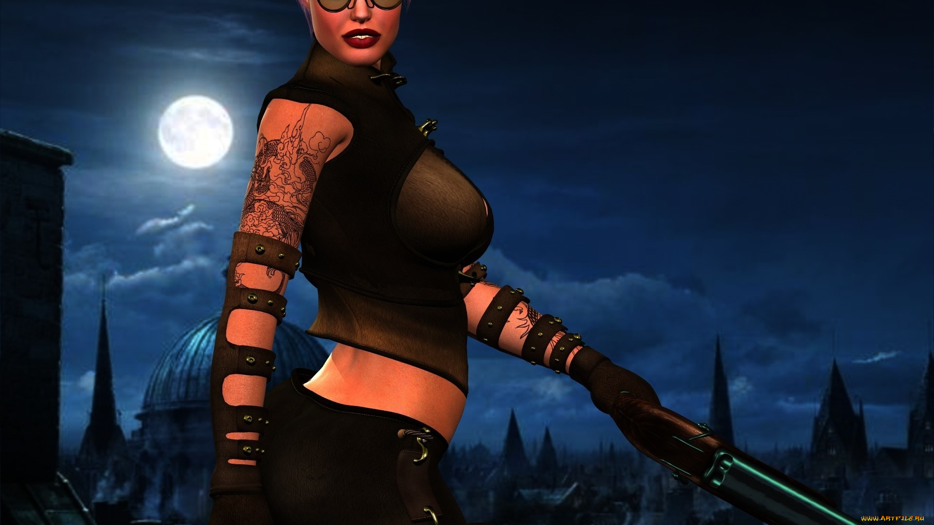 3д, графика, фантазия, , fantasy, оружие, фон, девушка, взгляд