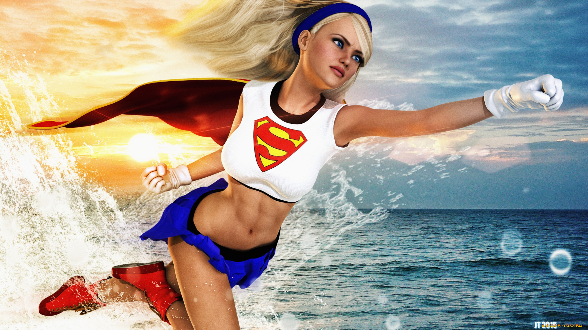 3д, графика, фантазия, , fantasy, супермен, фон, взгляд, девушка