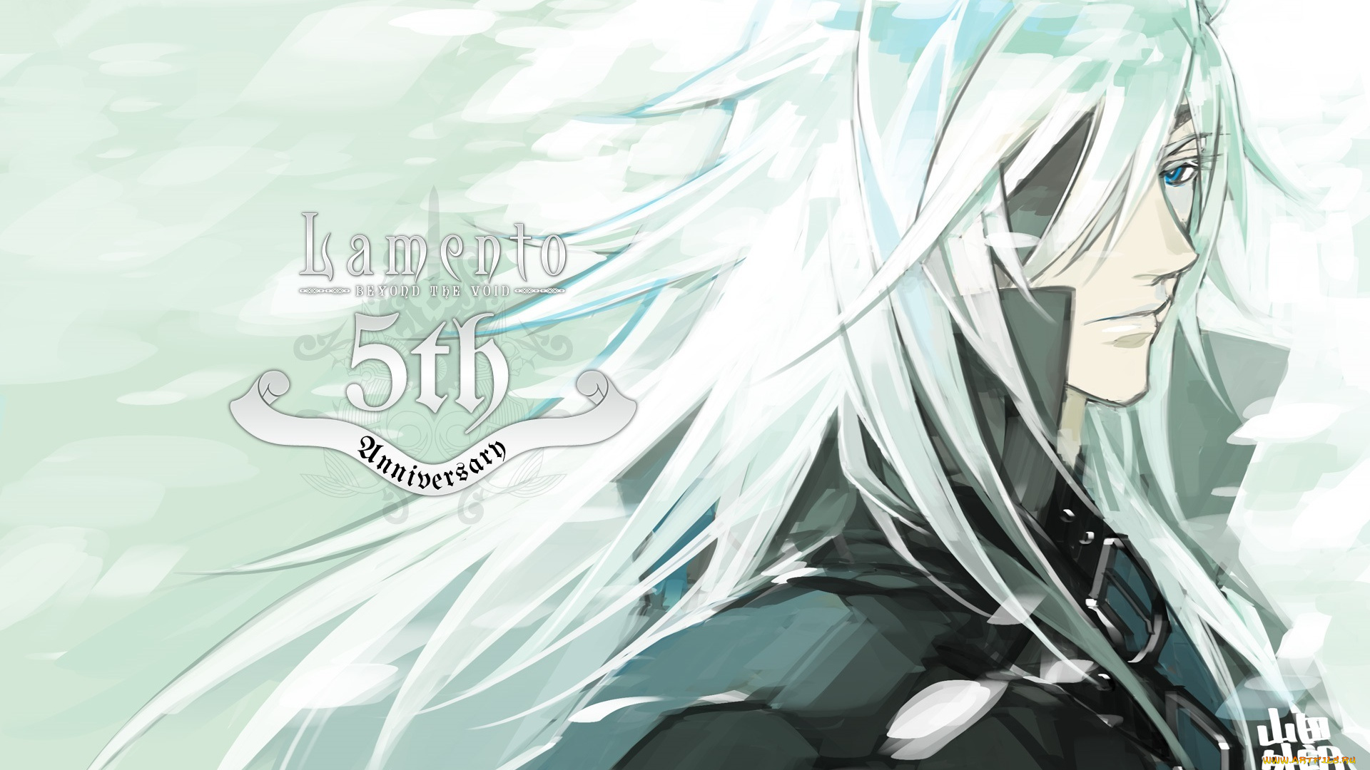 аниме, lamento, art, kazuaki, visual, novel, rai, демон, белые, волосы, ушки, лицо, повязка