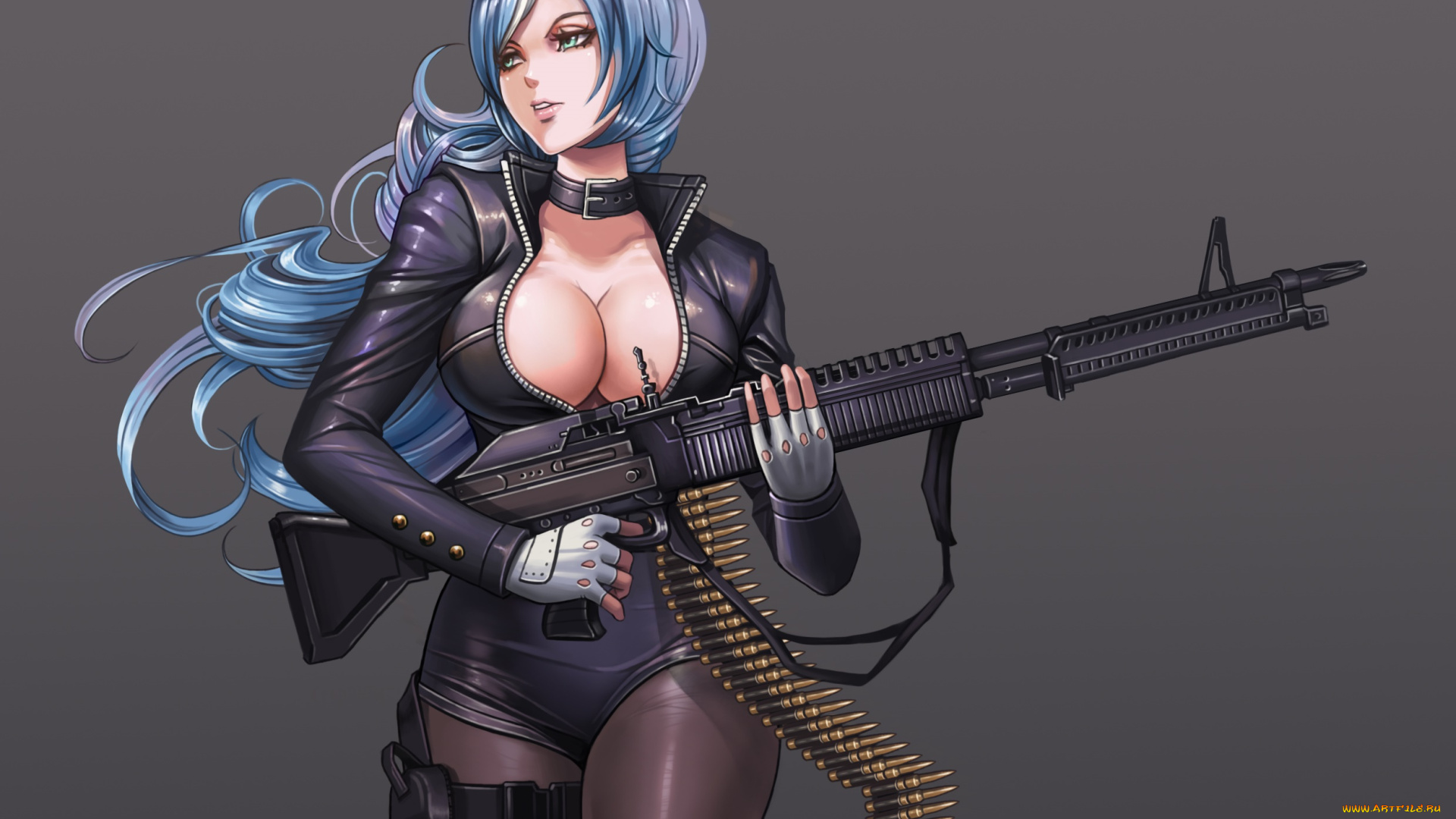 аниме, оружие, , техника, , технологии, девушка, фон, взгляд