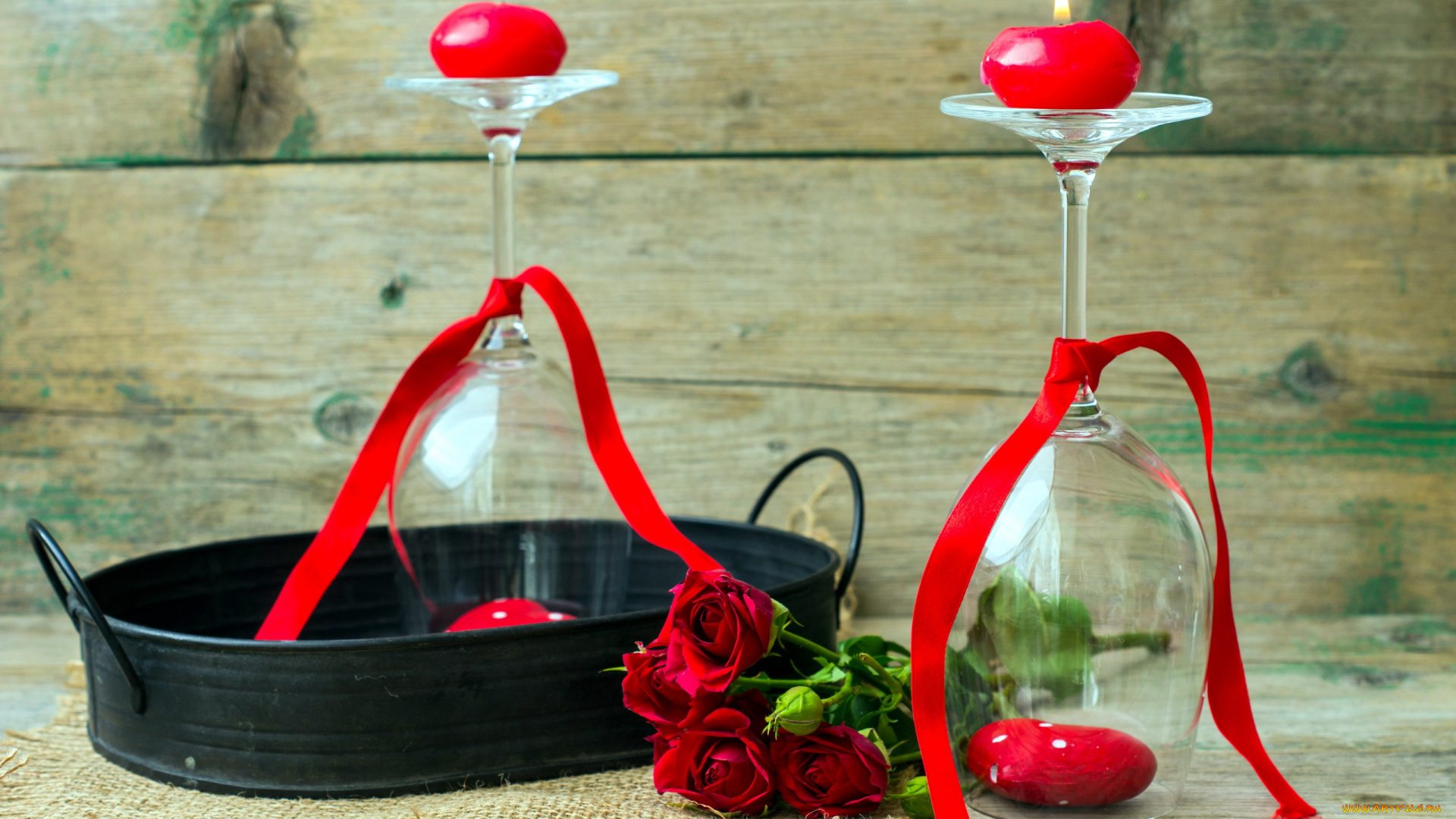 разное, свечи, розы, бокалы, ленты