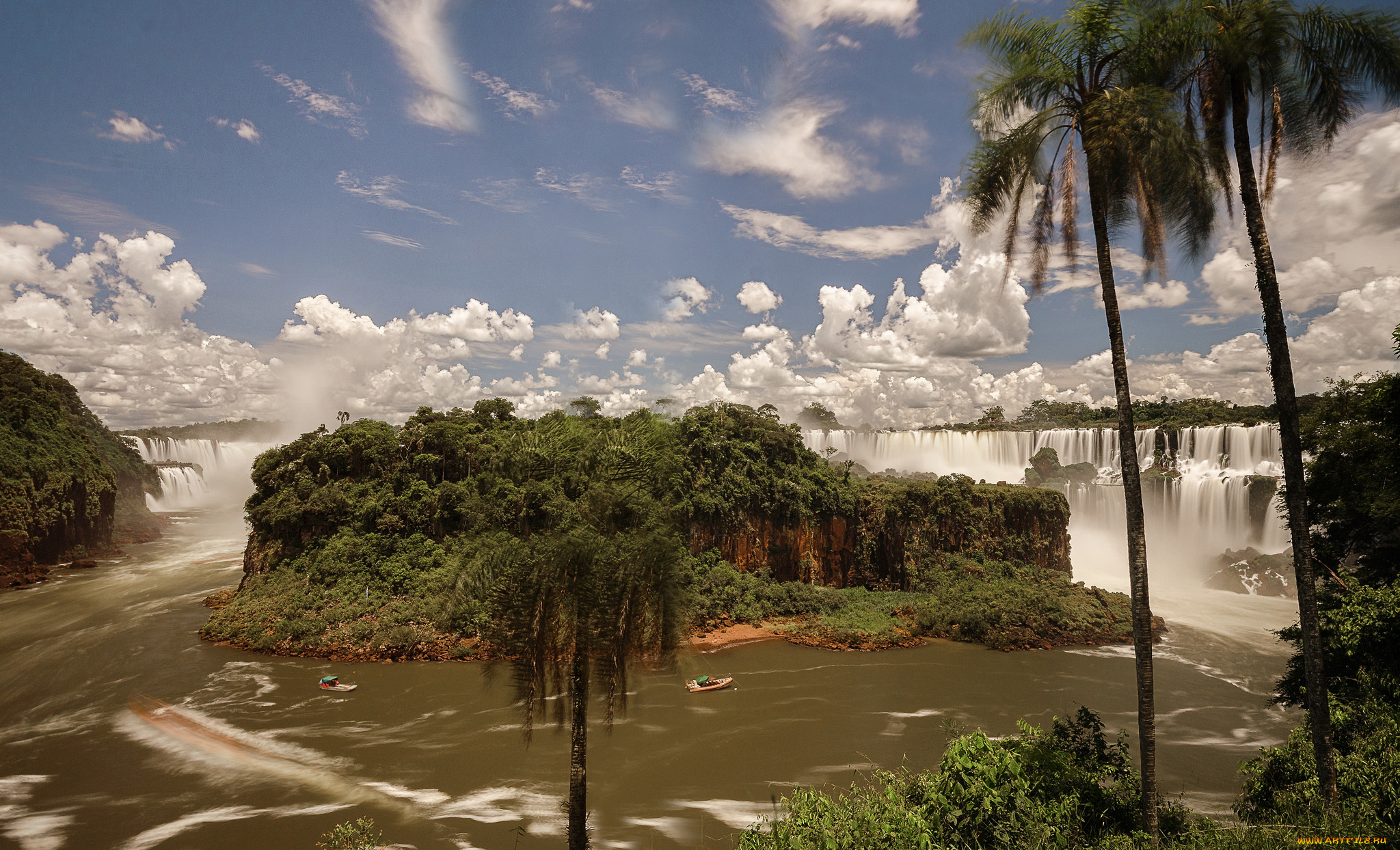 природа, водопады, водопад, река, лес