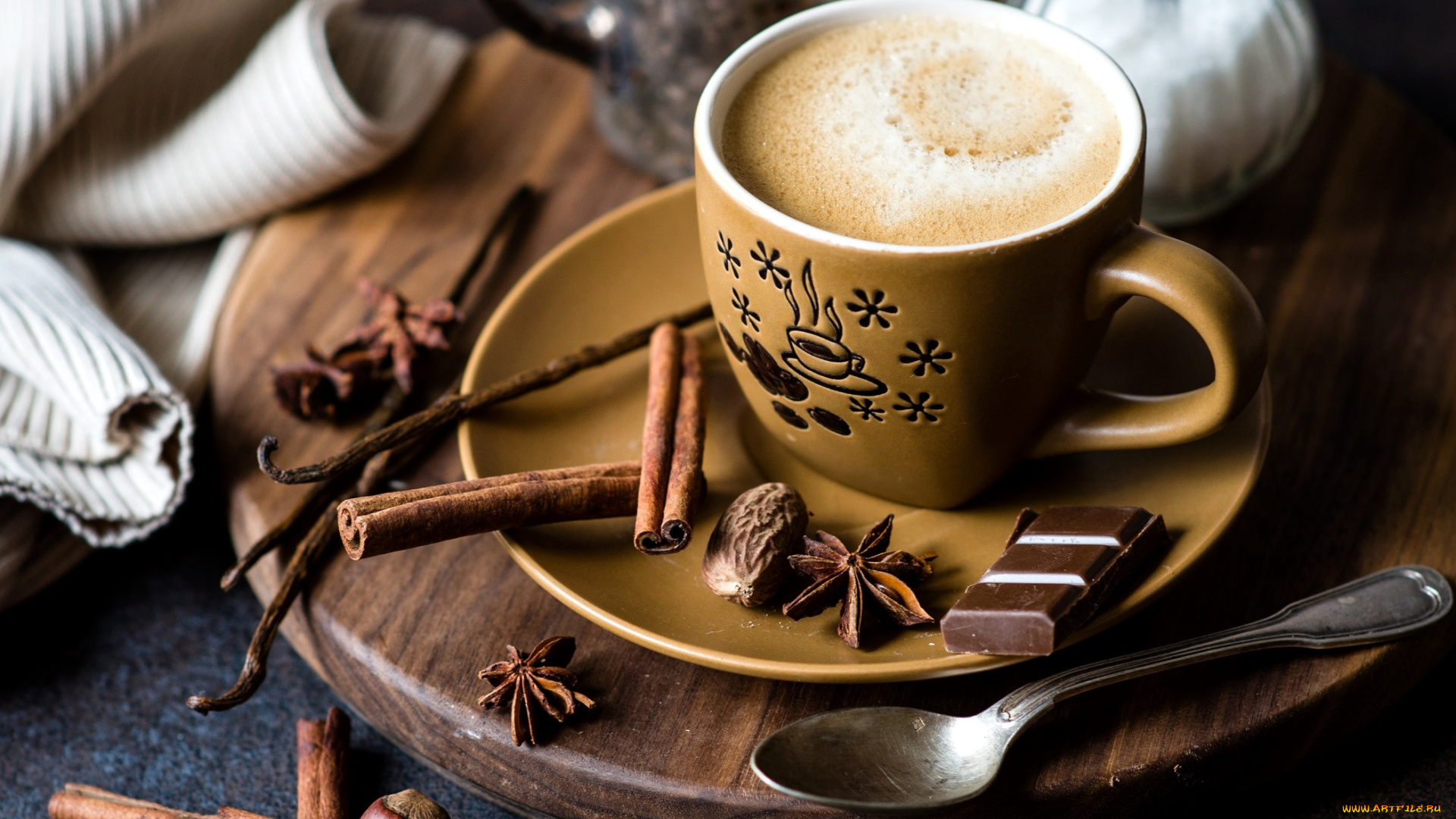 еда, кофе, , кофейные, зёрна, корица, шоколад