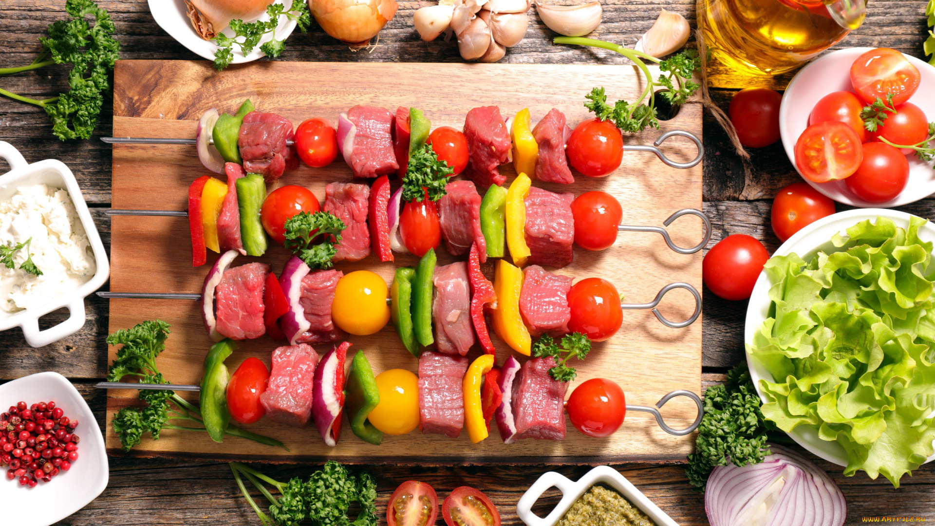 еда, шашлык, , барбекю, мясо, зелень, овощи, помидоры, томаты