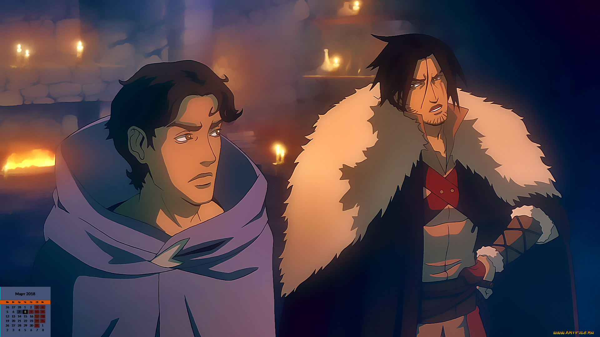 календари, аниме, лицо, взгляд, 2018, двое, мужчина