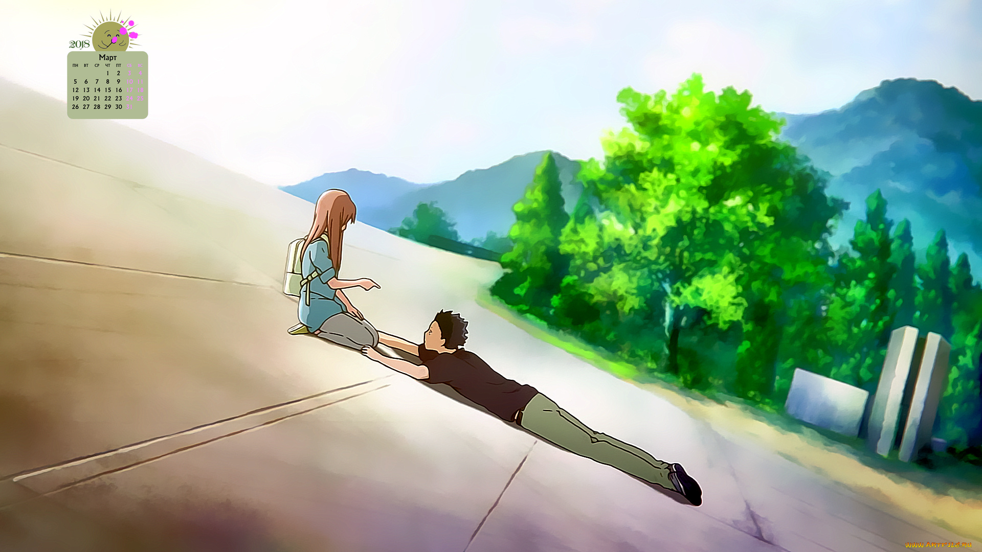 календари, аниме, природа, мальчик, взгляд, 2018, девочка