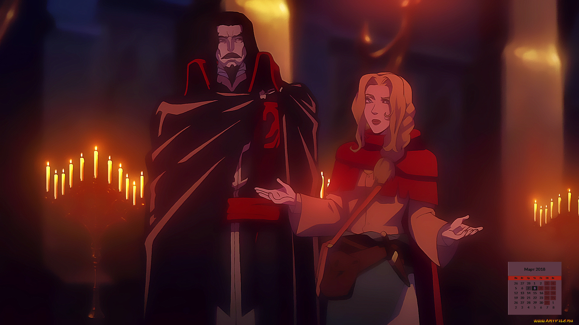 календари, аниме, свеча, девушка, взгляд, 2018, мужчина