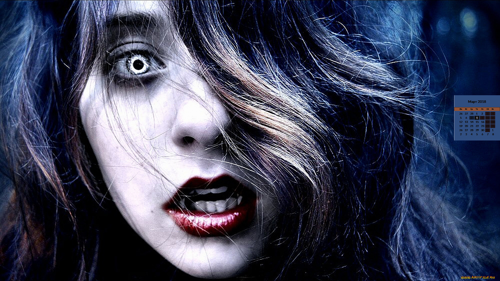 календари, фэнтези, девушка, взгляд, 2018, лицо, вампир