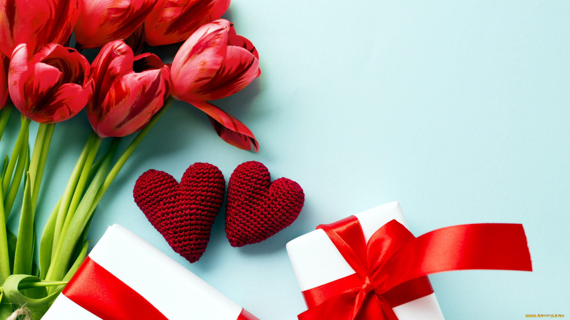 праздничные, день, святого, валентина, , сердечки, , любовь, тюльпаны, подарки, сердечки