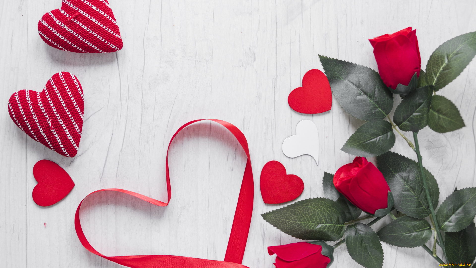 праздничные, день, святого, валентина, , сердечки, , любовь, розы, лента, сердечки