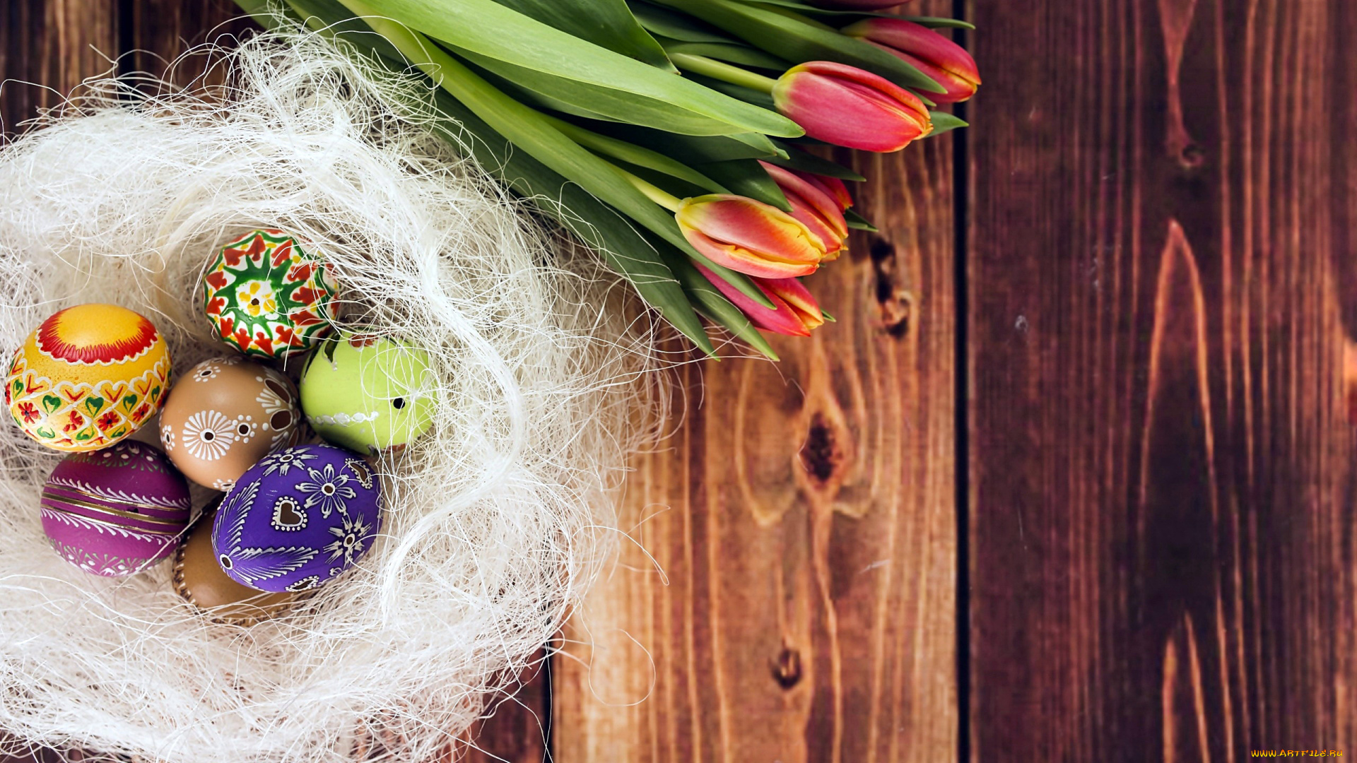 праздничные, пасха, тюльпаны, писанки