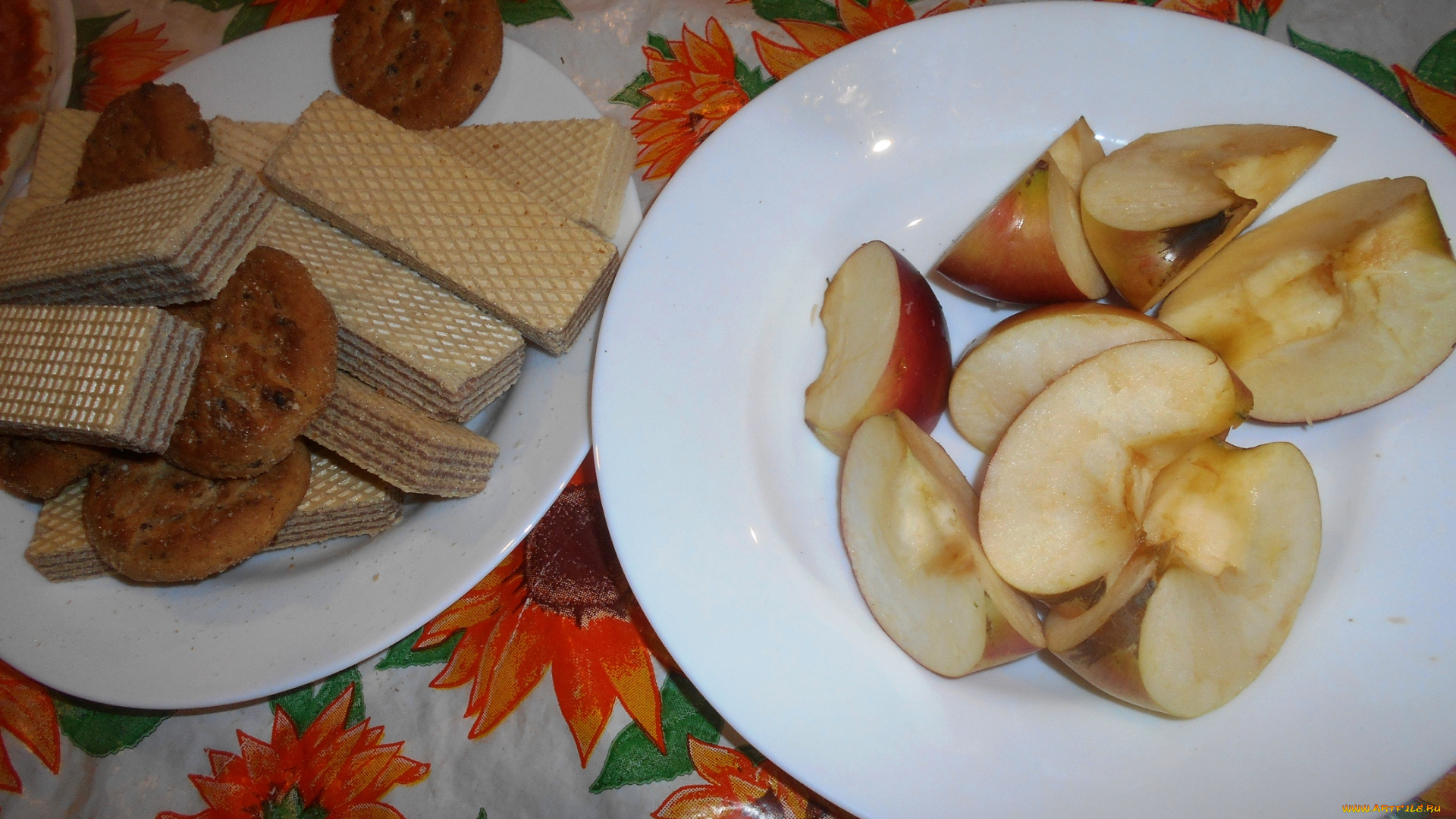 еда, яблоки, вафли, печенье