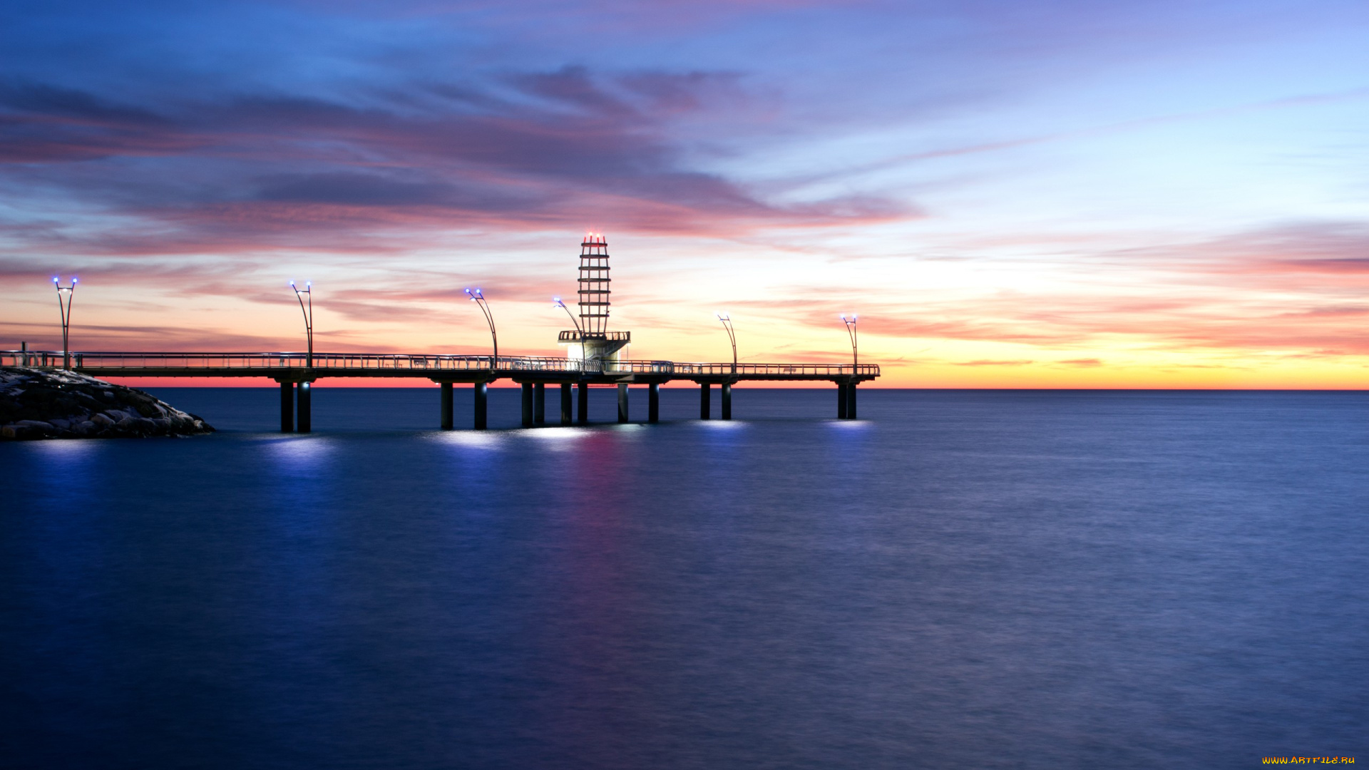 города, -, панорамы, фонари, море, причал