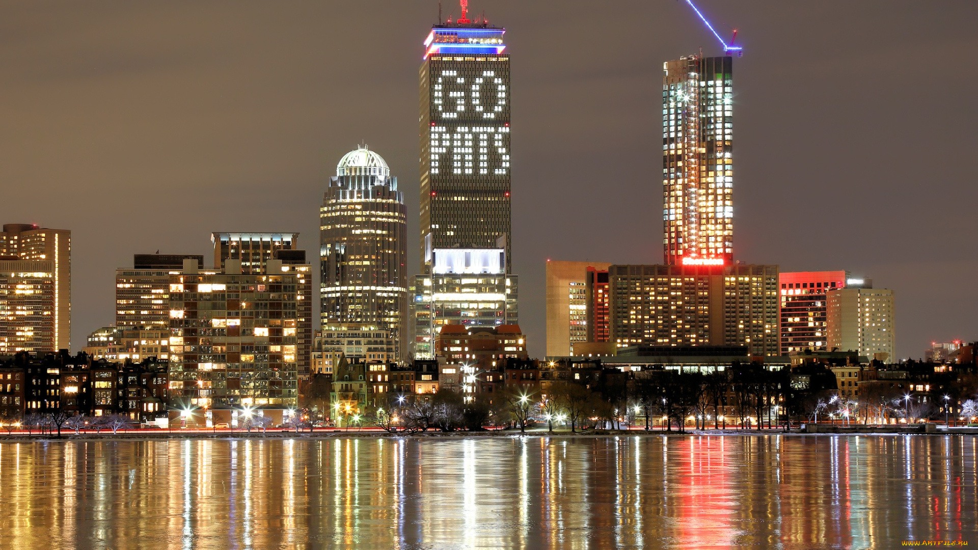 города, бостон, , сша, небоскрёбы, набережная, фонари, вечер, дома, бостон