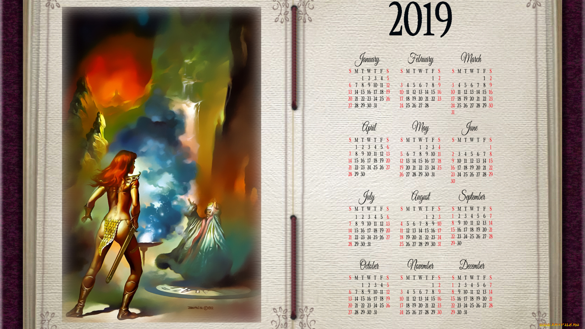 календари, фэнтези, девушка, воительница, оружие