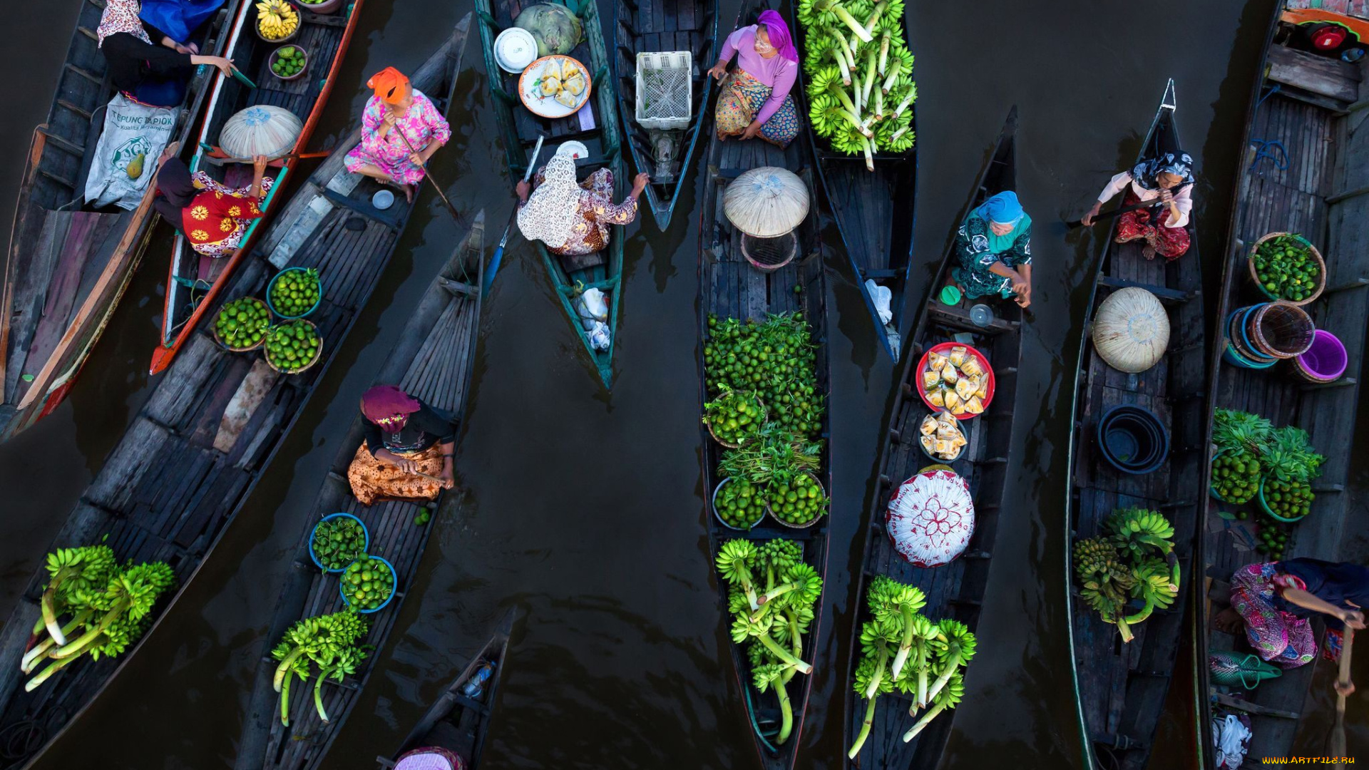 корабли, лодки, , шлюпки, лок-бланьян, река, мартапура, индонезия, торговля, плавучий, рынок