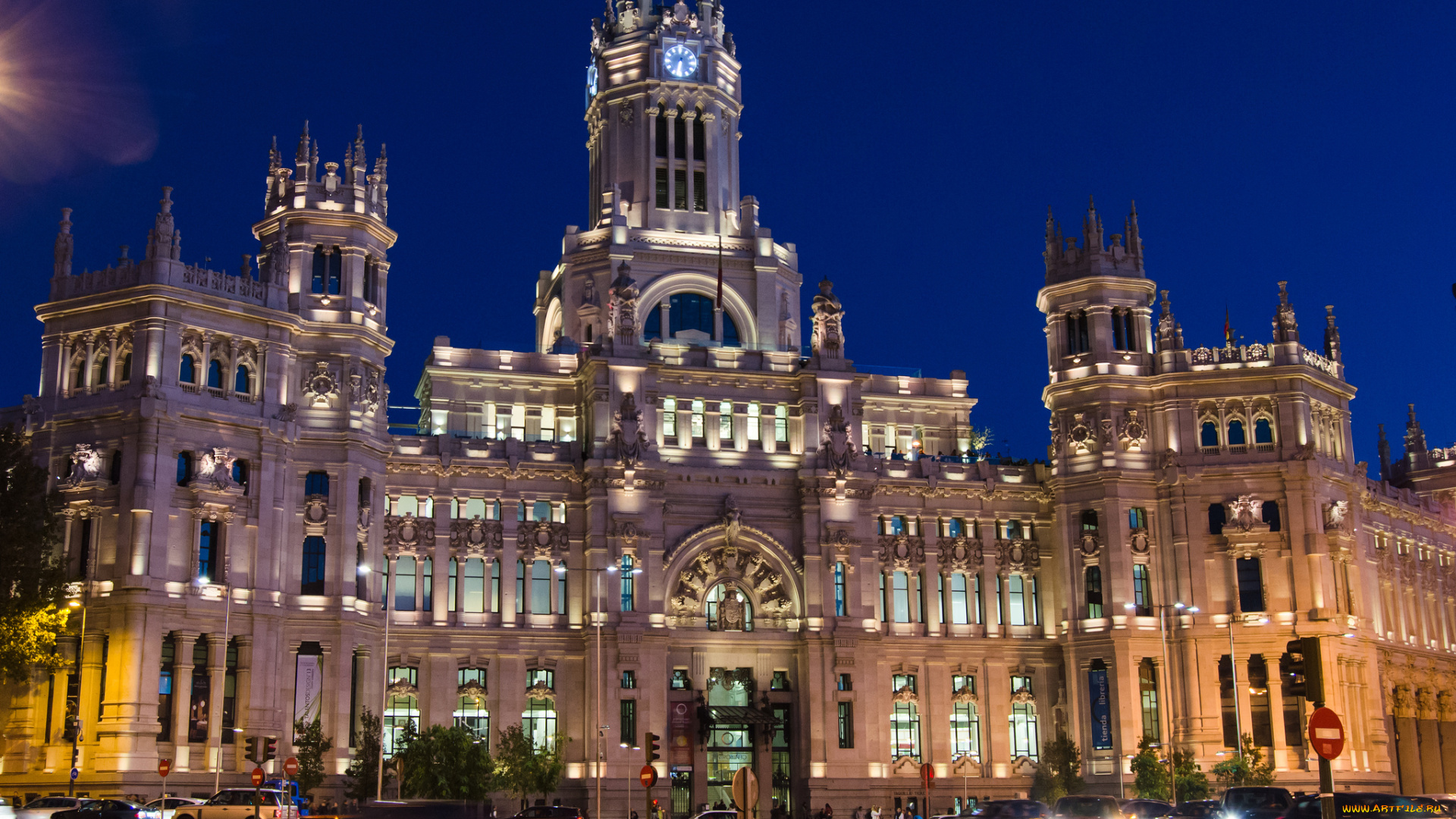 площадь, сибелес, мадрид, города, мадрид, , испания, огни, мадрид, дворец, город, сибелес, площадь