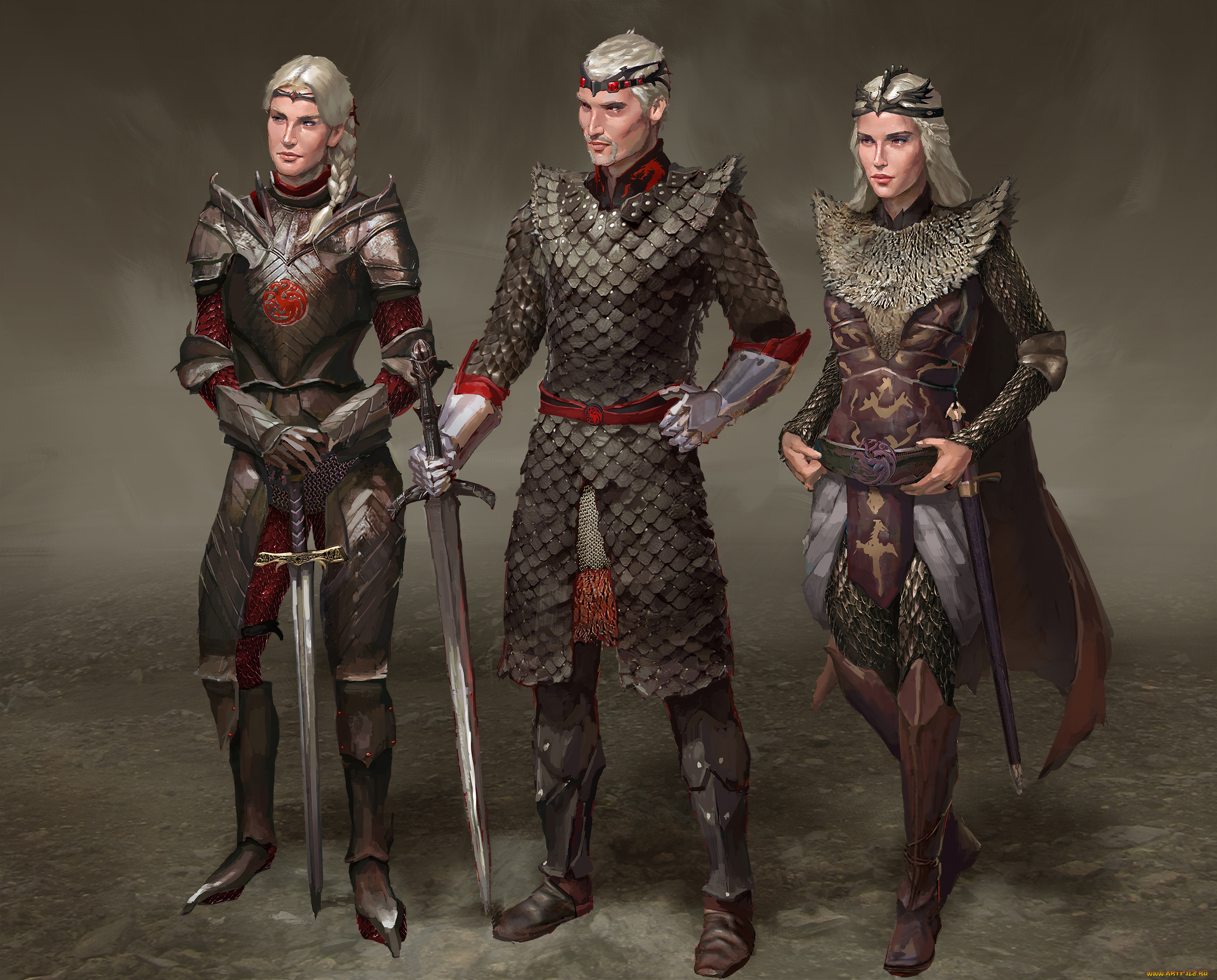 фэнтези, люди, девушки, мужчина, фон, взгляд, латы