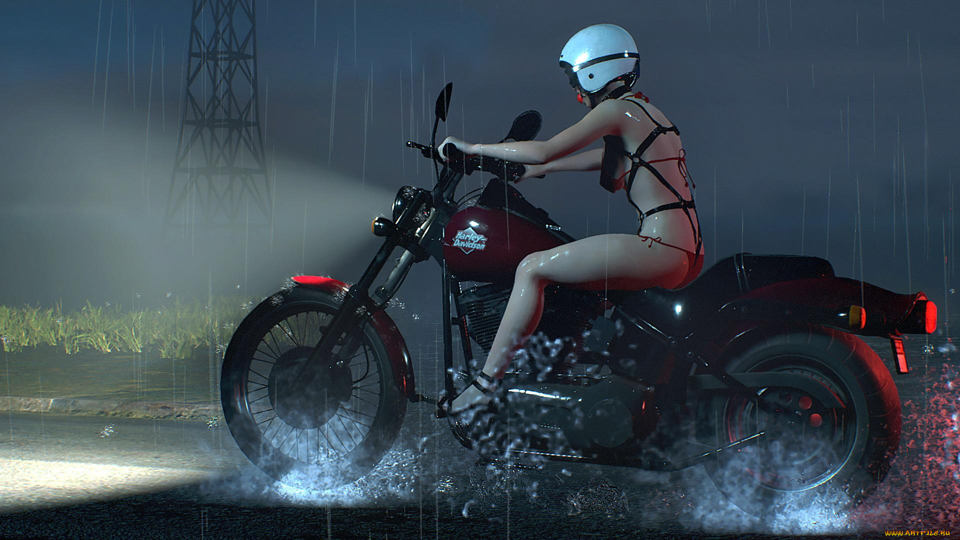 resident, evil, 2, remake, видео, игры, resident, evil, 2, , 2019, девушка, белье, мотоцикл, дождь