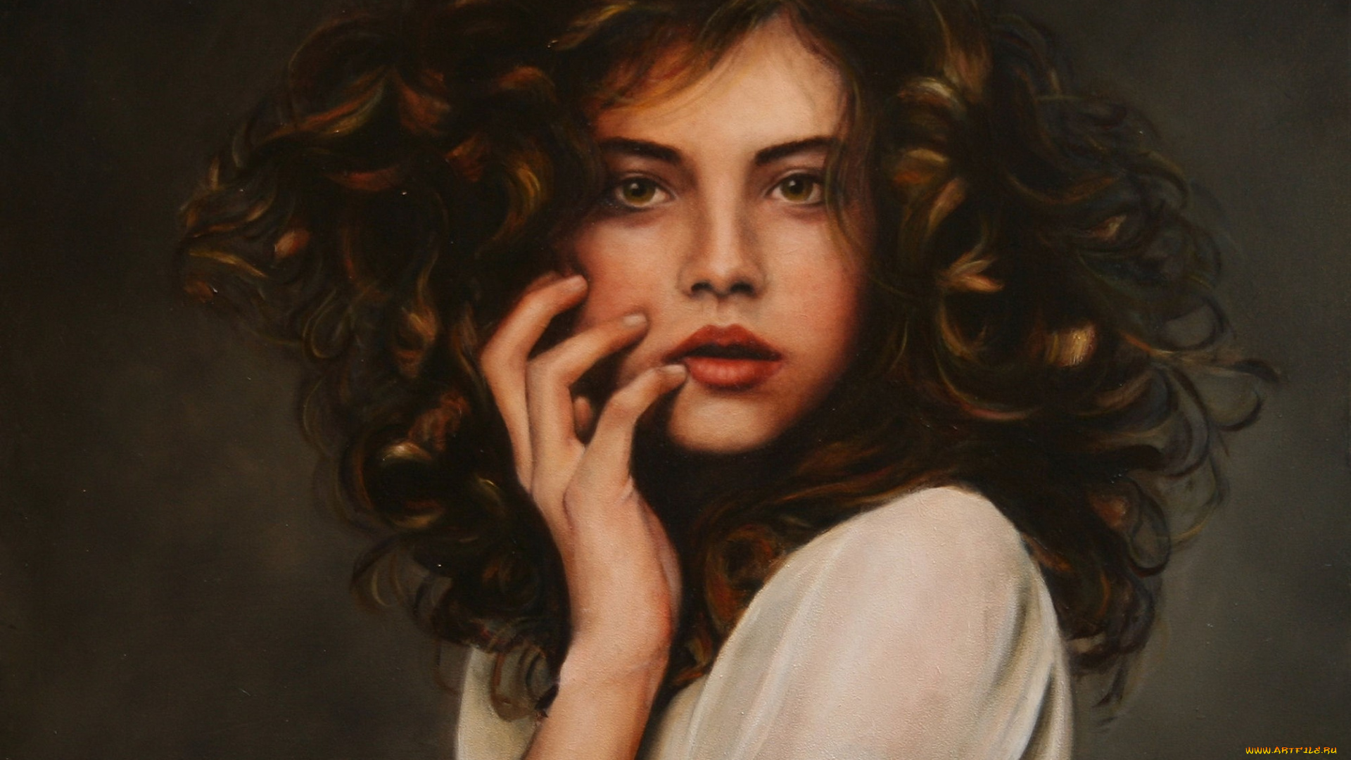 рисованное, живопись, девушка, лицо, портрет