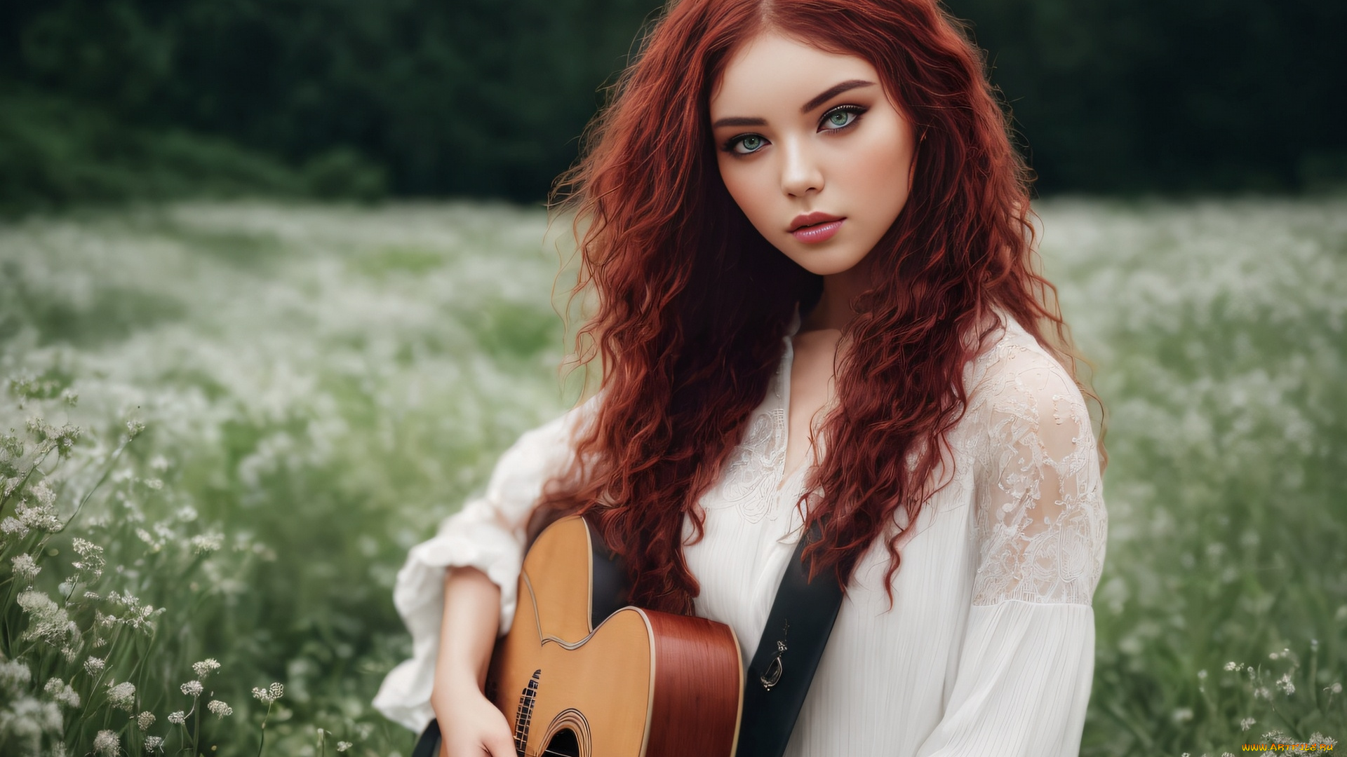 3д, графика, люди, , people, гитара, рыжие, волосы