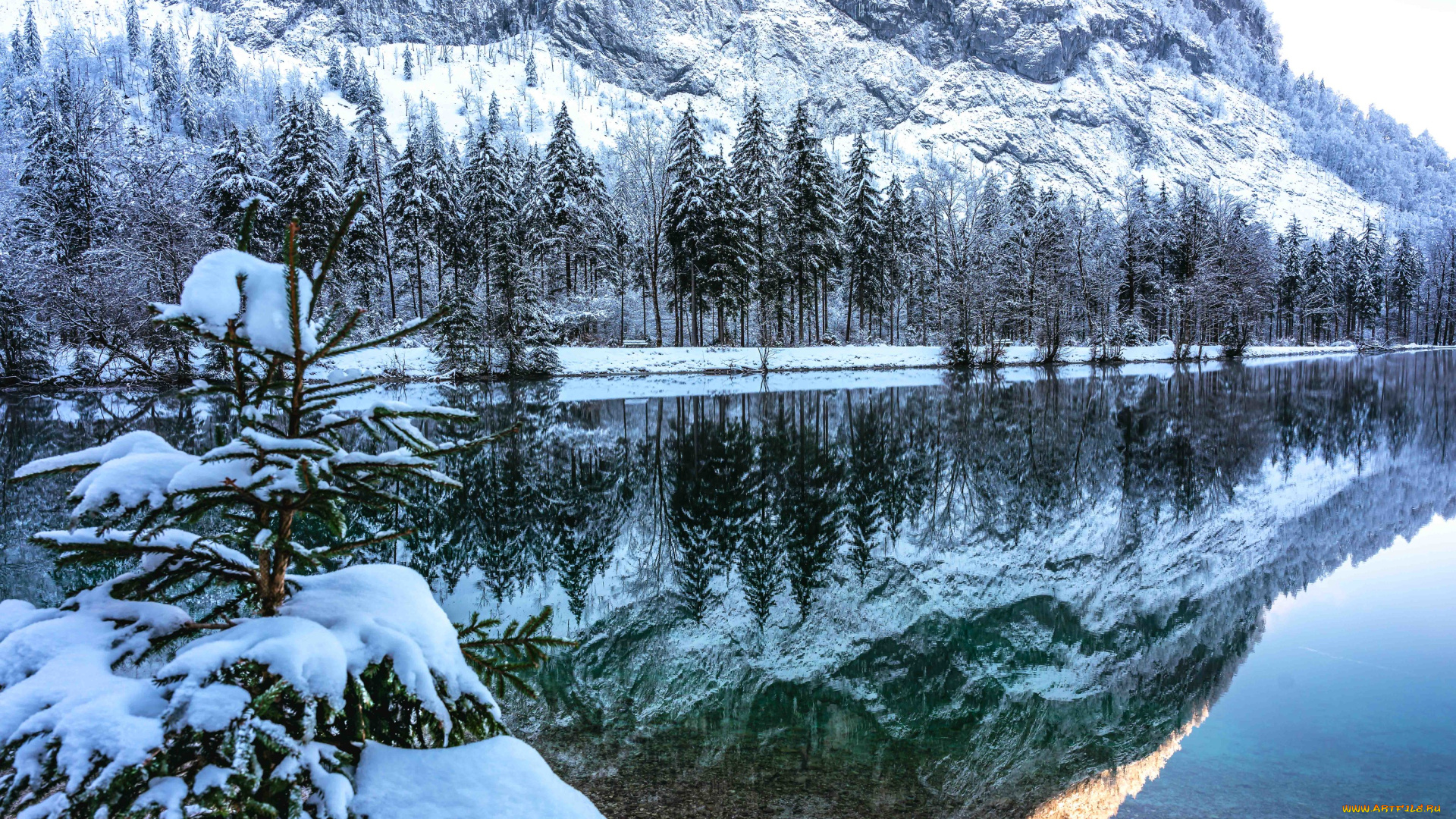 природа, реки, озера, зима, горы, деревья, снег, река, вода