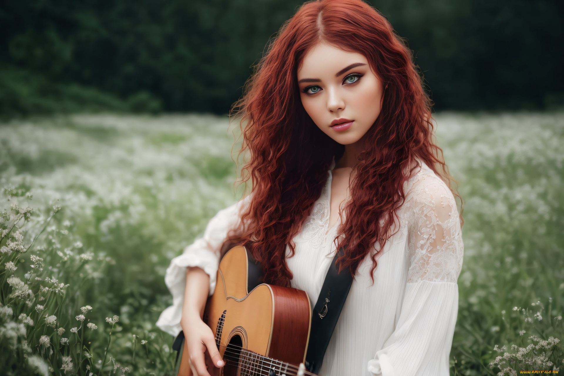 3д, графика, люди, , people, гитара, рыжие, волосы