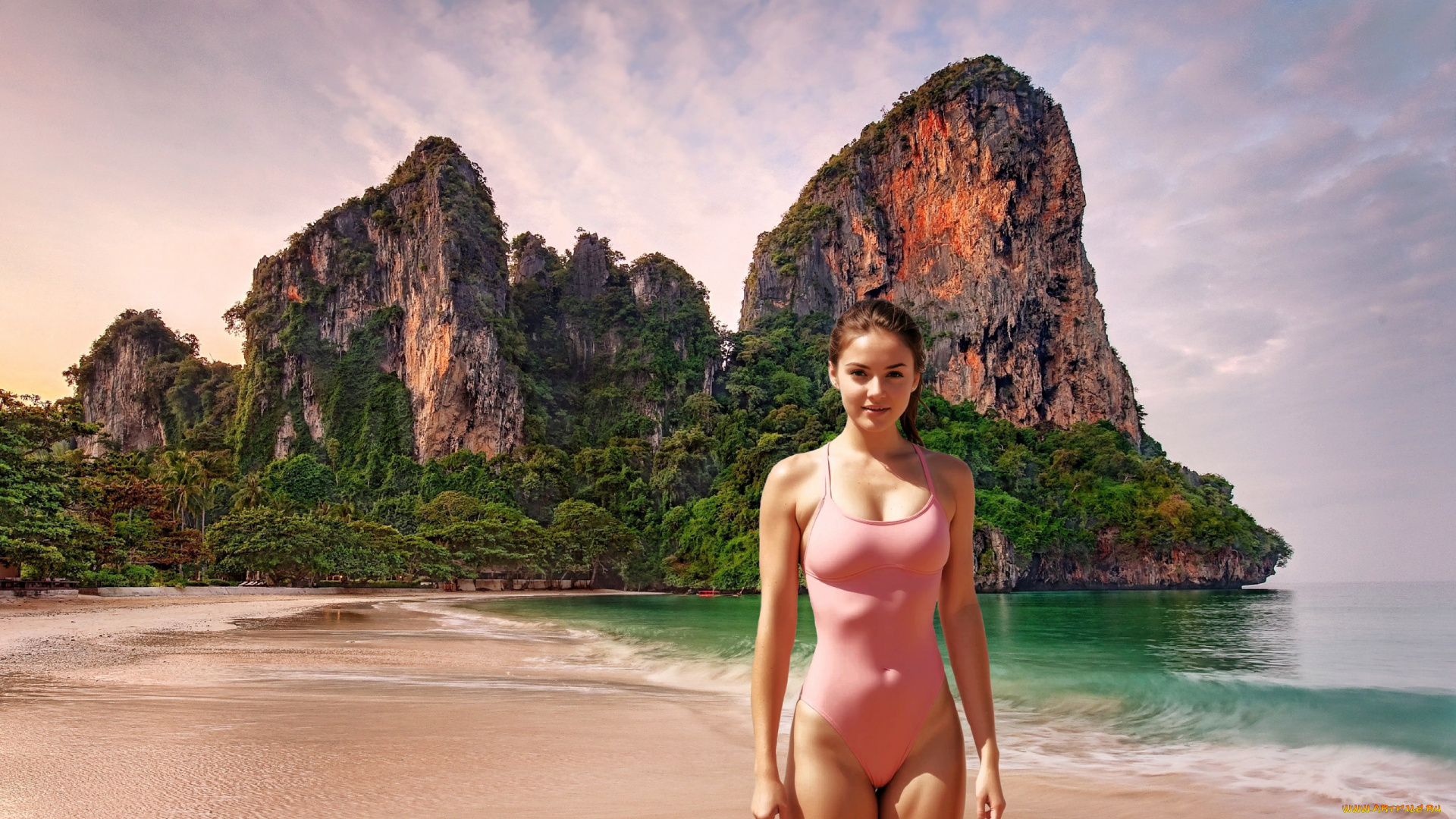 3д, графика, люди, , people, море, брюнетка, купальник