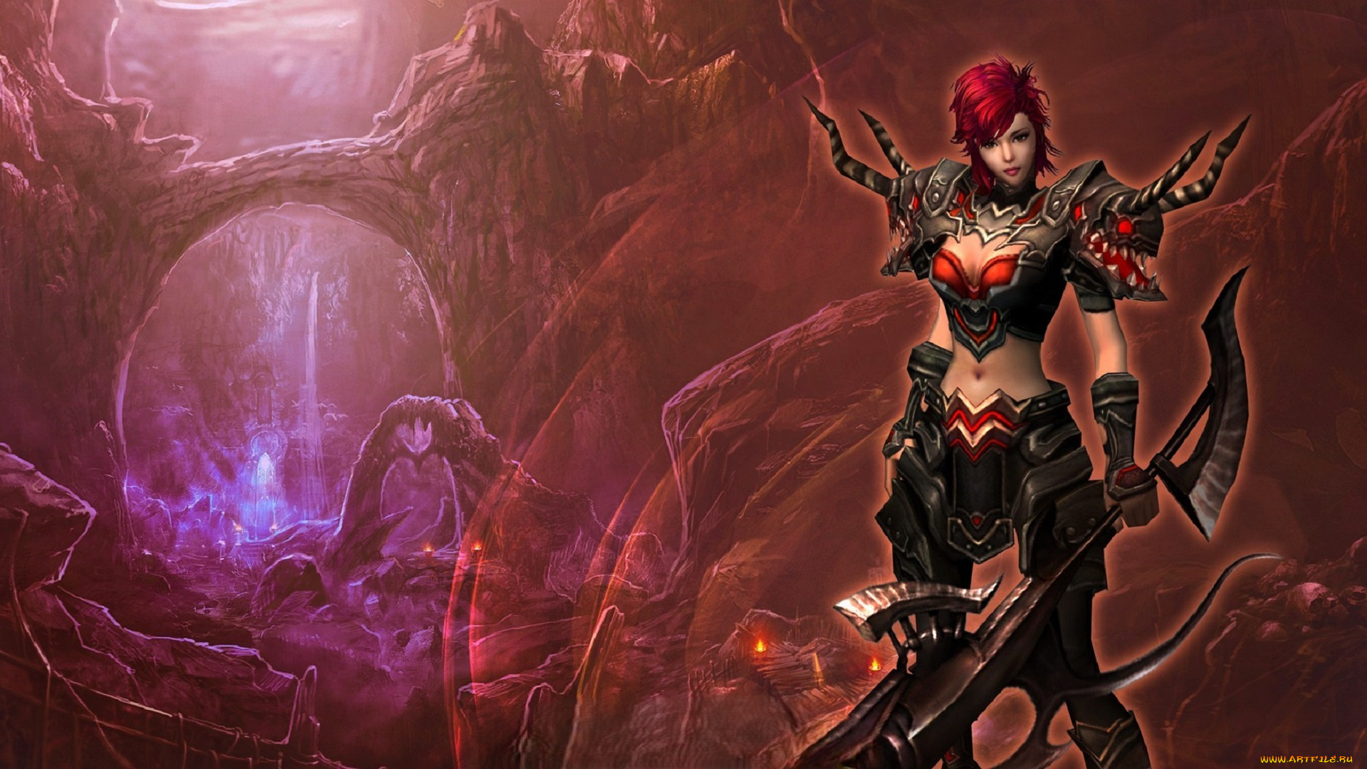 видео, игры, mummy, online, девушка, броня, оружие, скалы, мосты, река