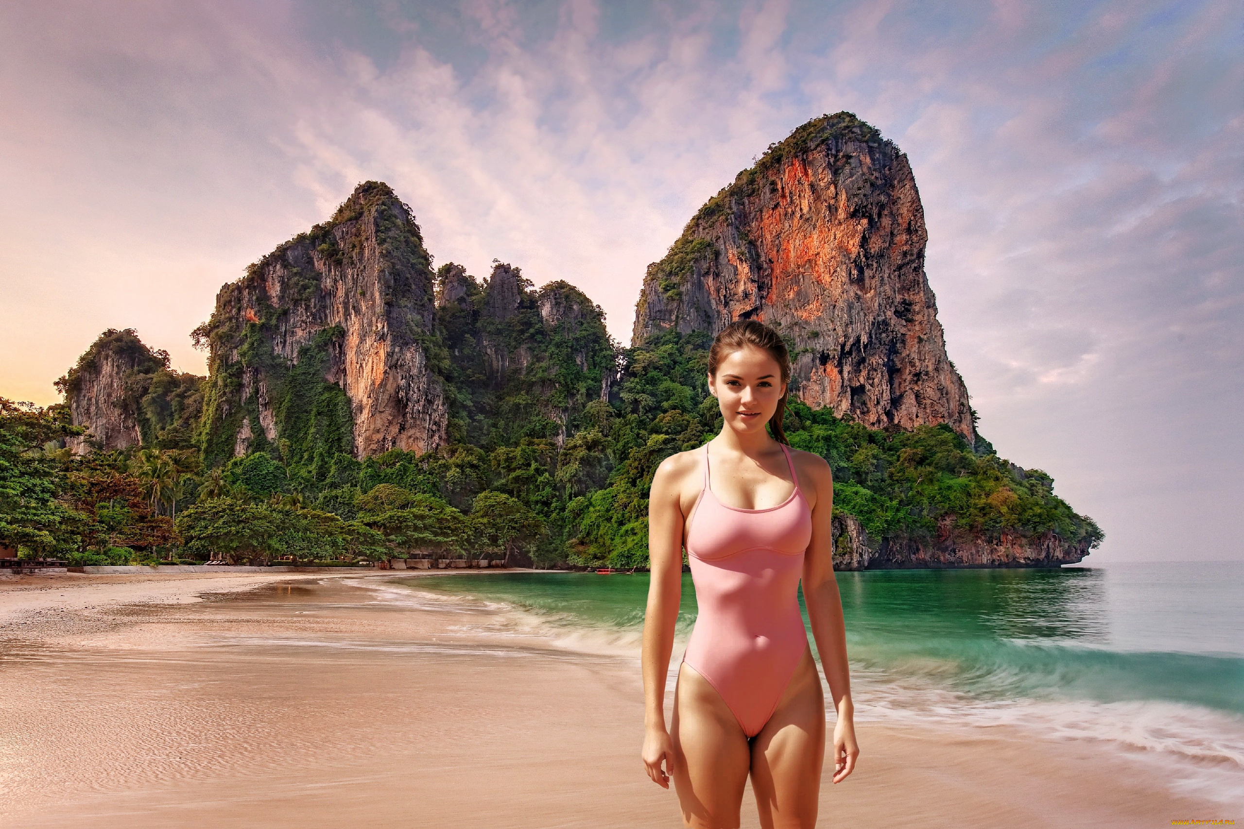 3д, графика, люди, , people, море, брюнетка, купальник