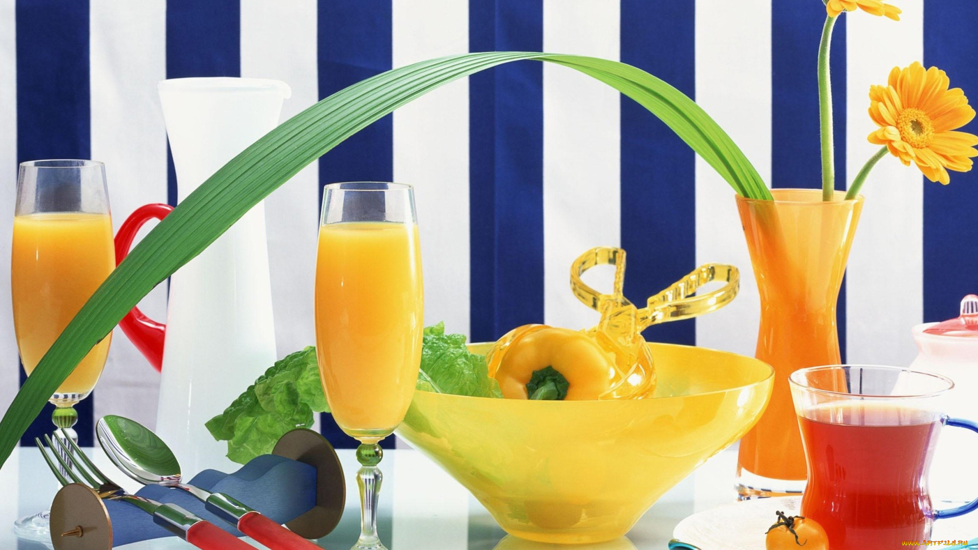 еда, напитки, коктейль, бокалы, сок, перец, ваза, цветы