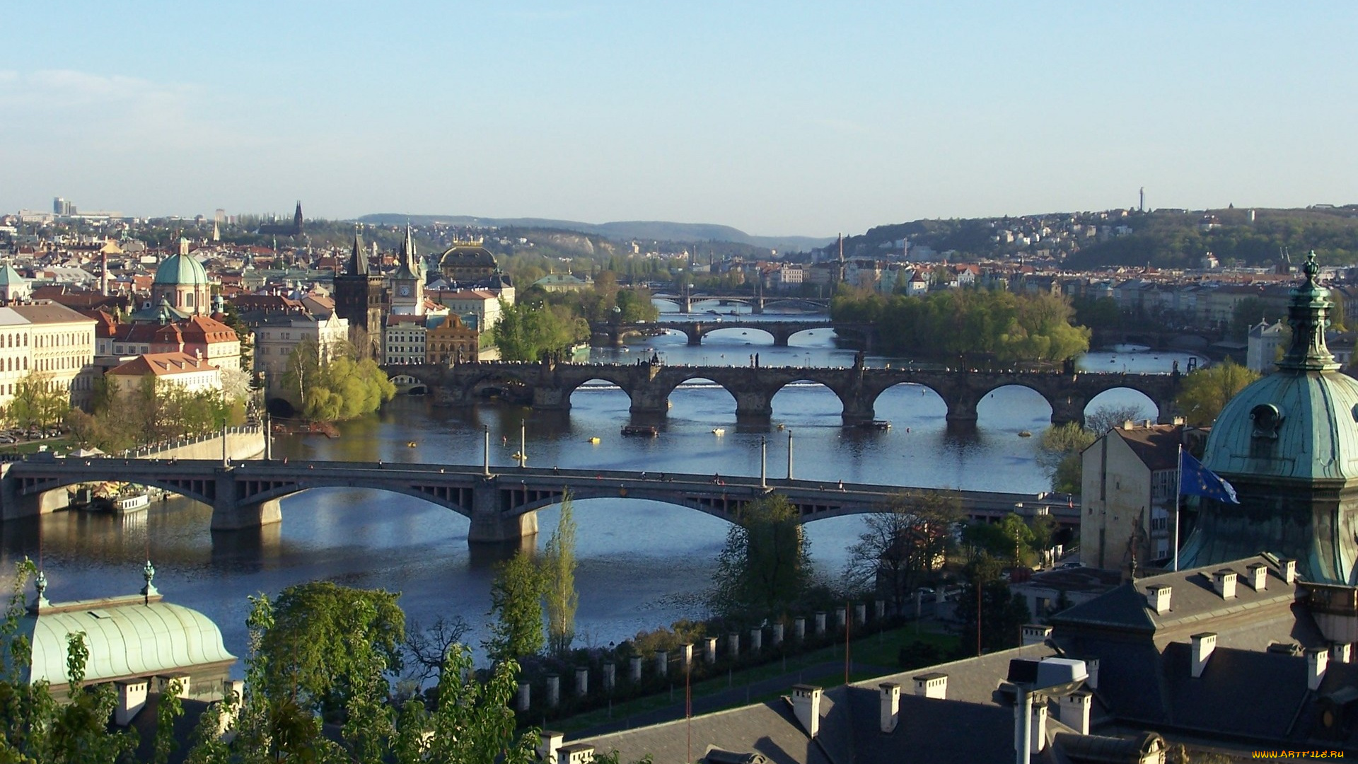города, прага, Чехия, мосты, на, влтаве