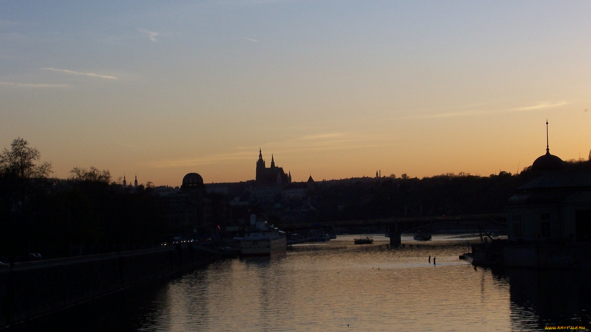 города, прага, Чехия, влтава, ночь