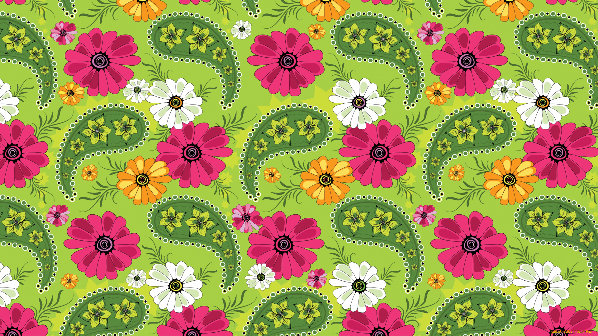 векторная, графика, узор, зеленый, фон, цветы, текстура, лепестки, орнамент