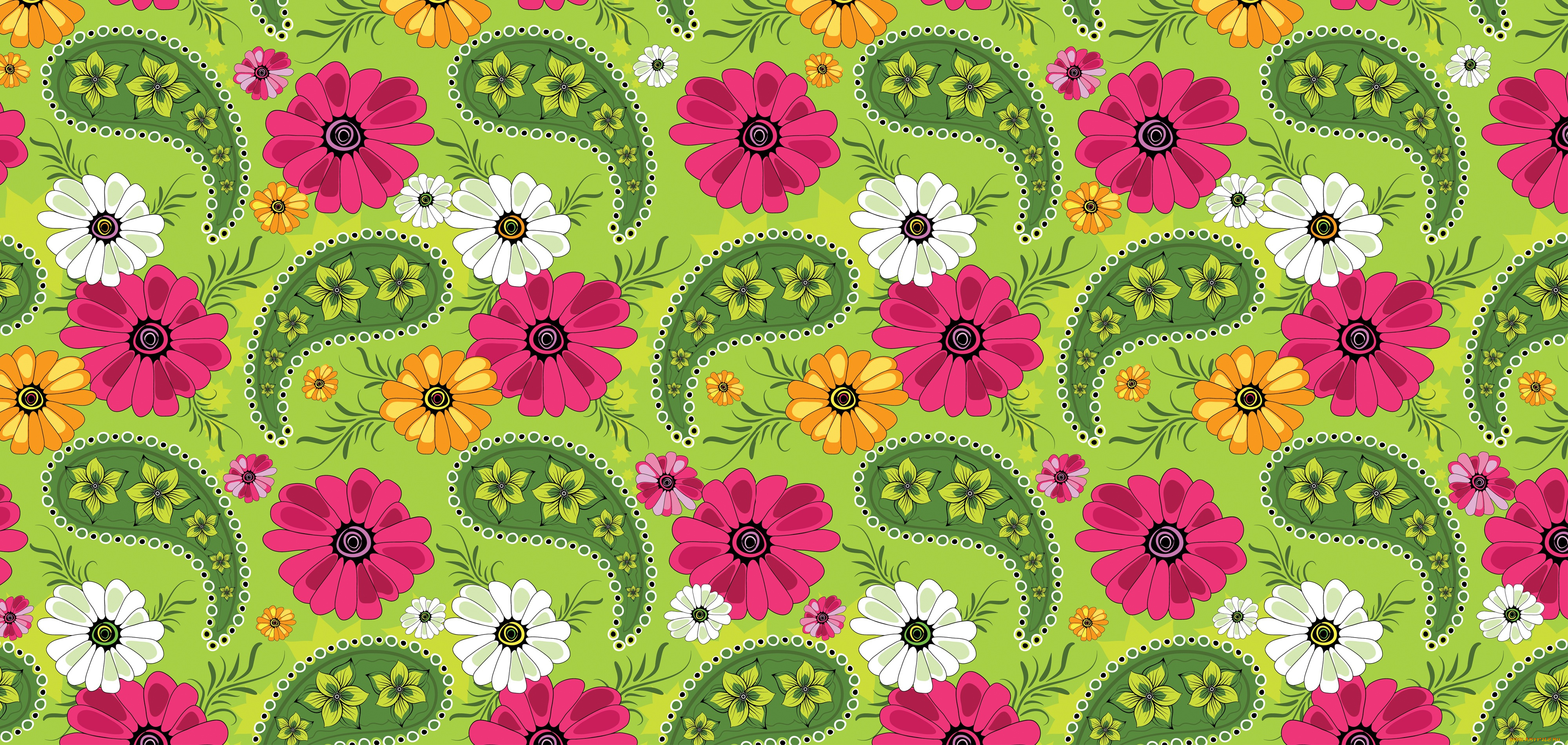 векторная, графика, узор, зеленый, фон, цветы, текстура, лепестки, орнамент