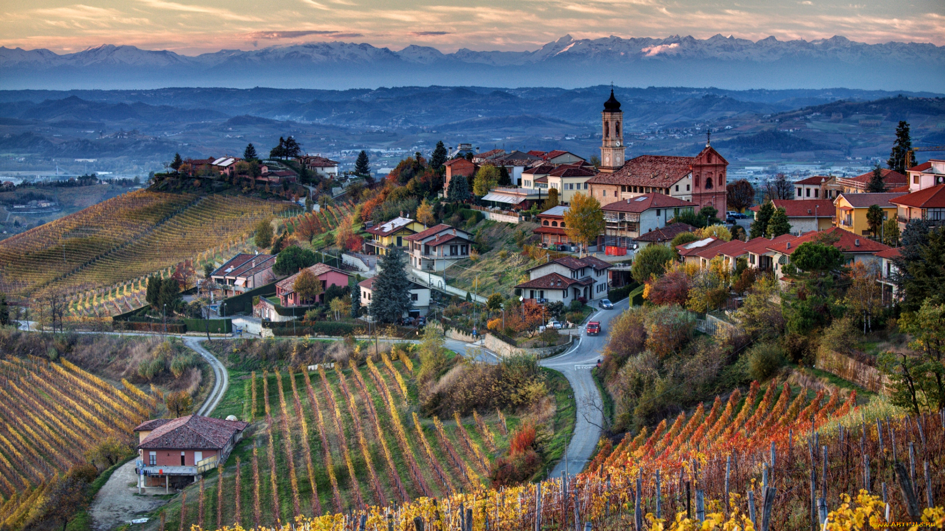 города, пейзажи, крыши, виноградники, горы