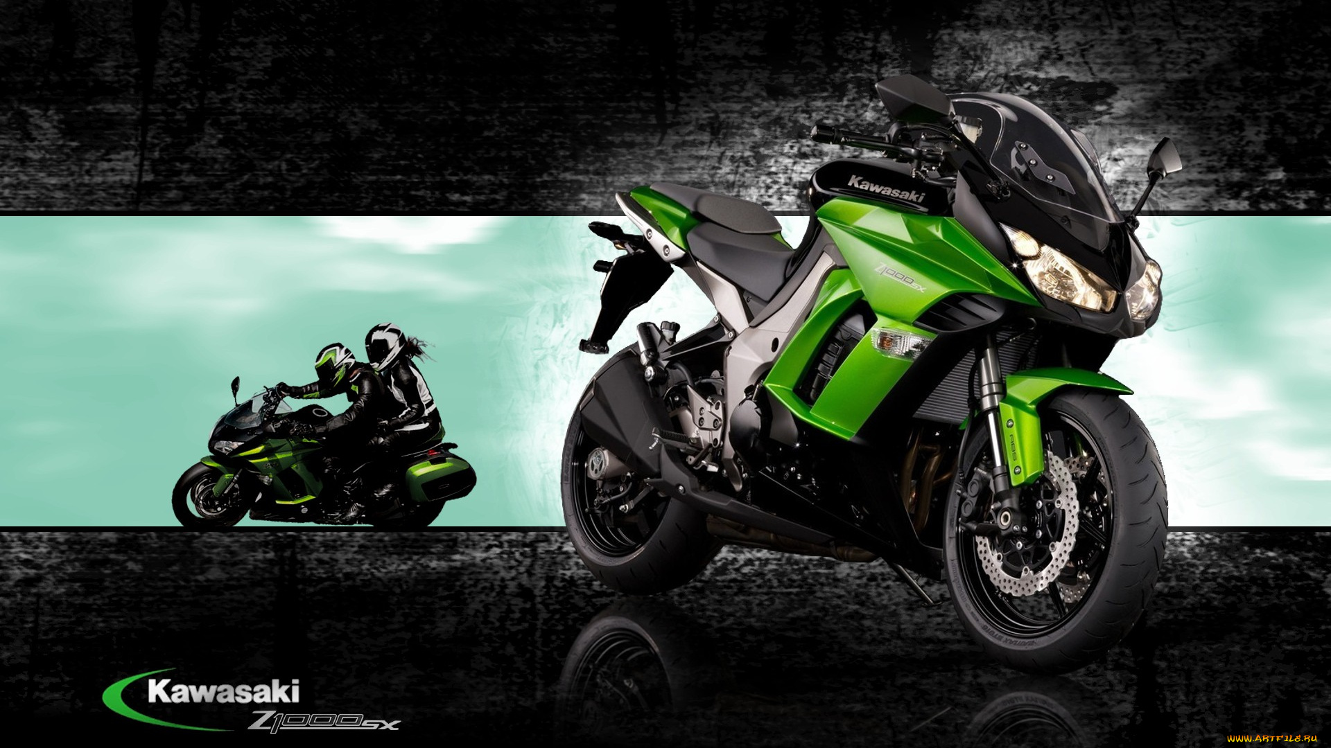 kawasaki, z100sx, мотоциклы, зеленый, скорость, мотоциклисты