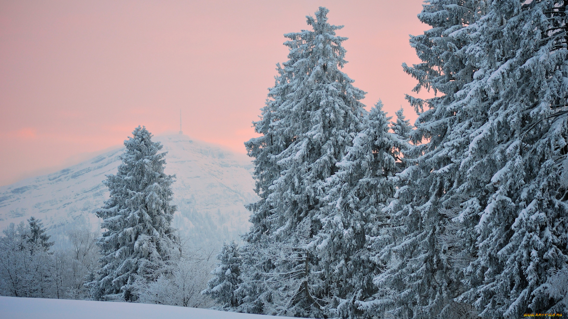 природа, зима, гора, снег, деревья