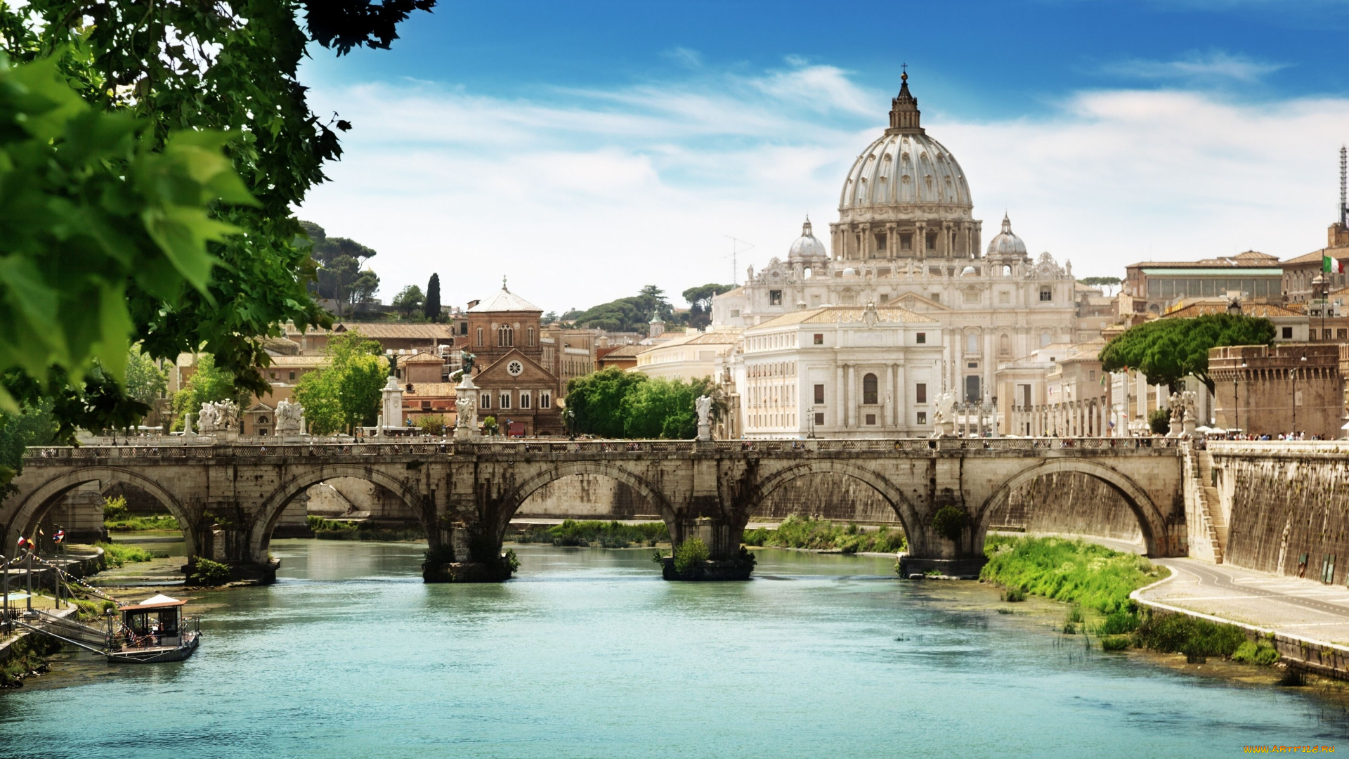 rome, italy, города, рим, ватикан, италия, st, peters, basilica, собор, святого, петра, мост, ангела, angelo, bridge, vatican, река