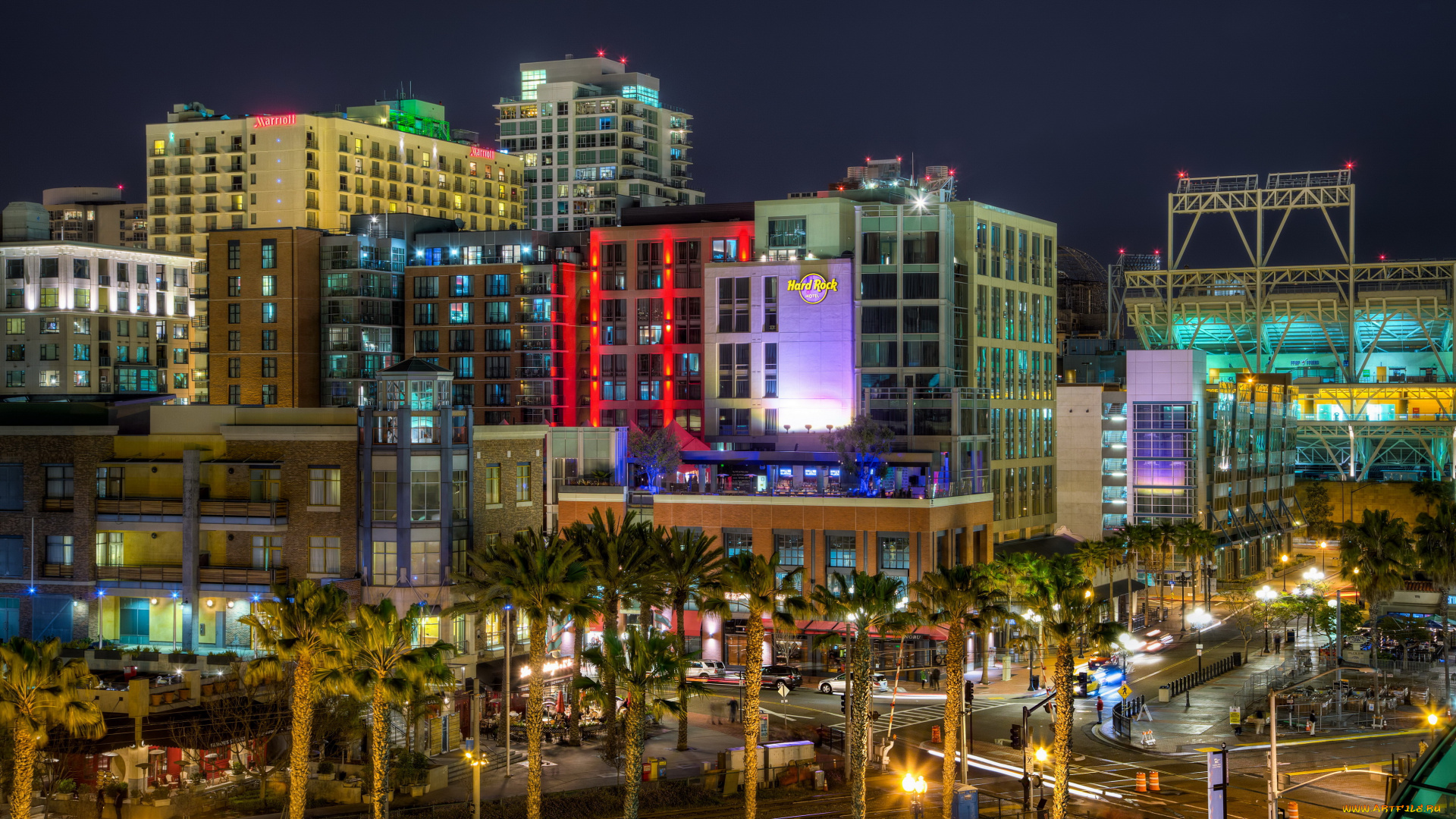 san, diego, california, города, сан, диего, сша, дома, улица, огни, ночь