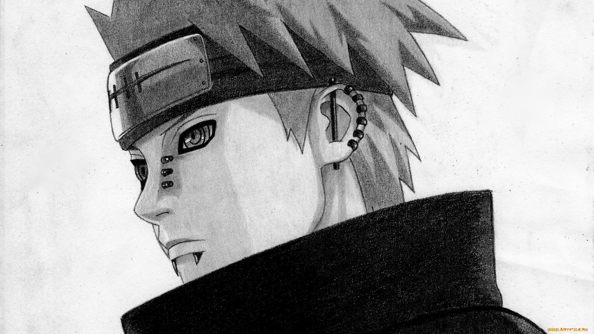 аниме, naruto, наруто, арт, карандаш, рисунок, акатцки, яхико, пейн, парень, пирсинги