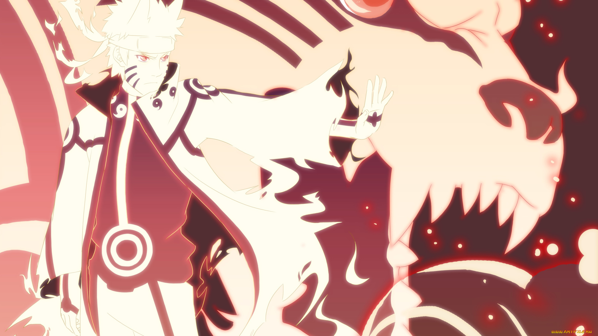 аниме, naruto, наруто, режим, кьюби, девятихвостый, арт, парень, блондин, узумаки, лис, сияние, искры, курама