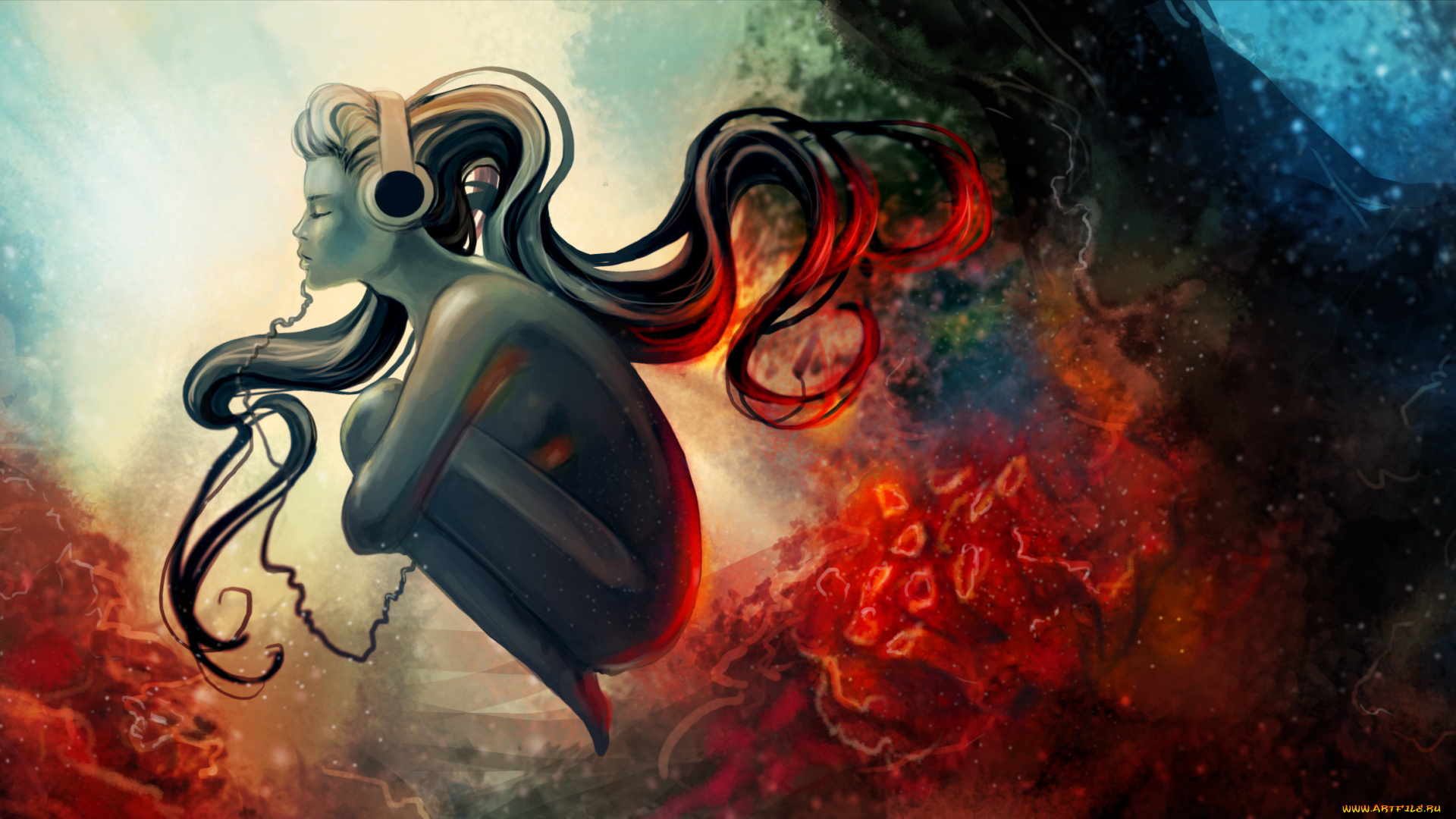 девушка, фэнтези, девушки, наушники