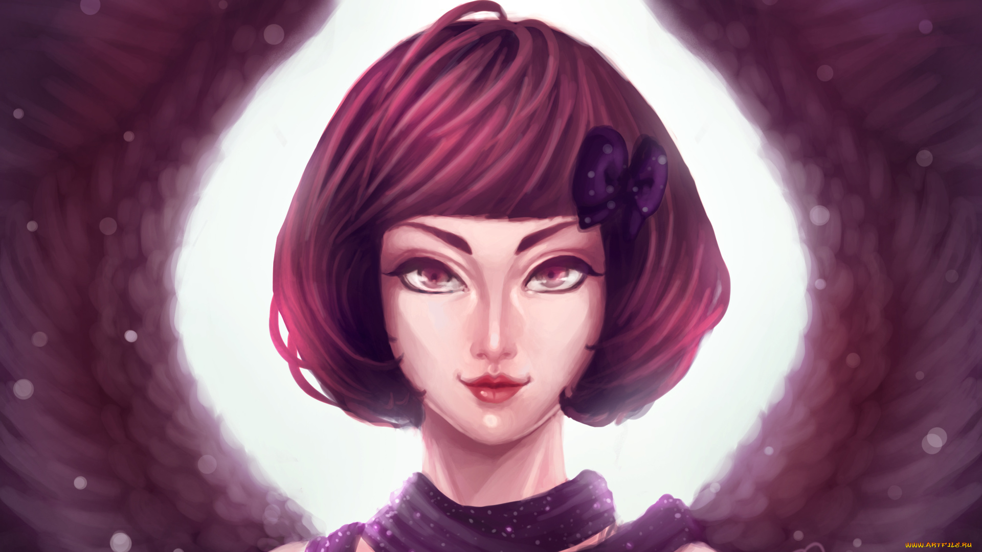 фэнтези, ангелы, бантик, прическа, волосы, взгляд, крылья, ангел, девушка, арт, фантастика