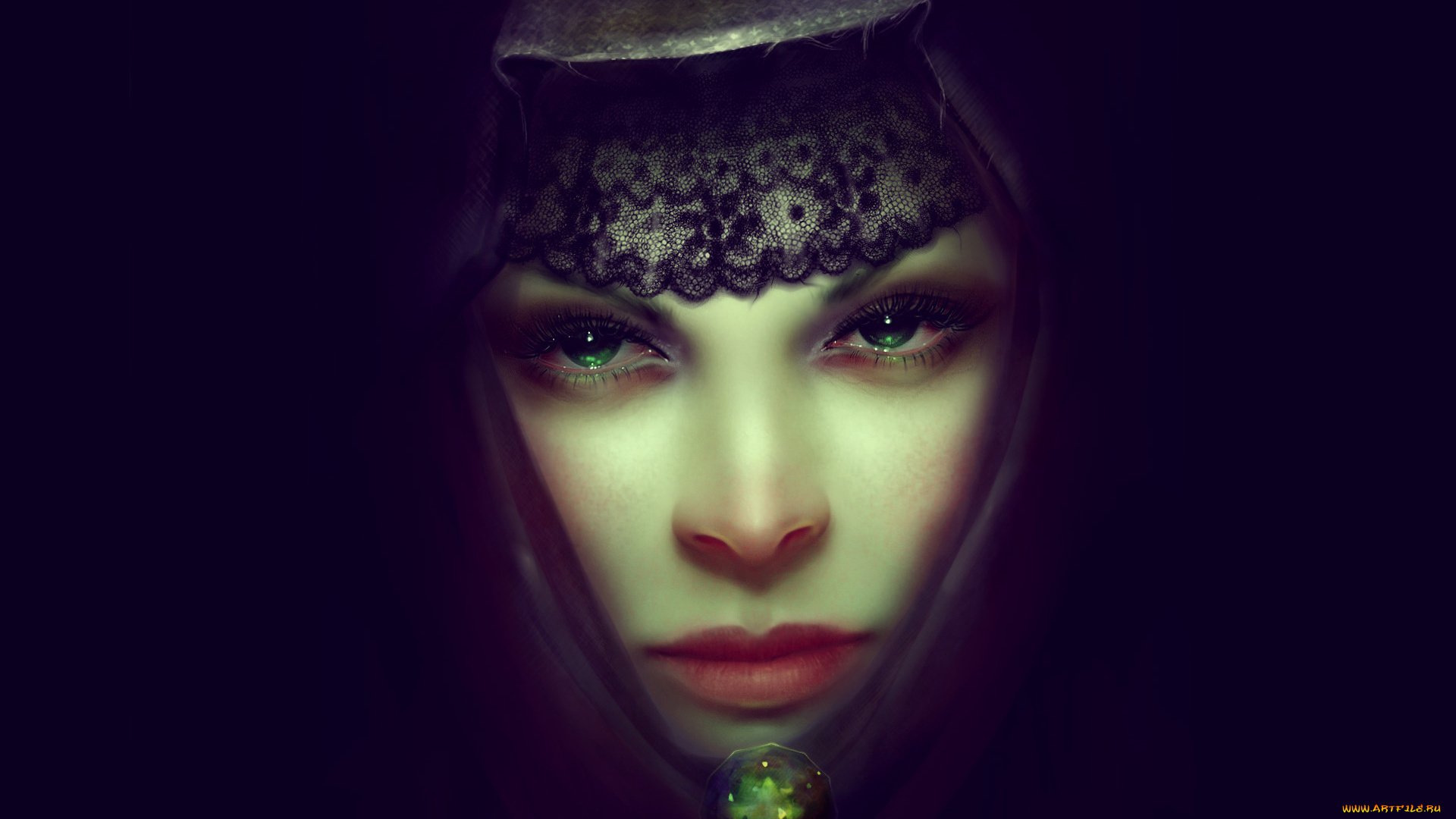 фэнтези, девушки, девушка, лицо, крупный, план, зеленые, глаза, темный, фон