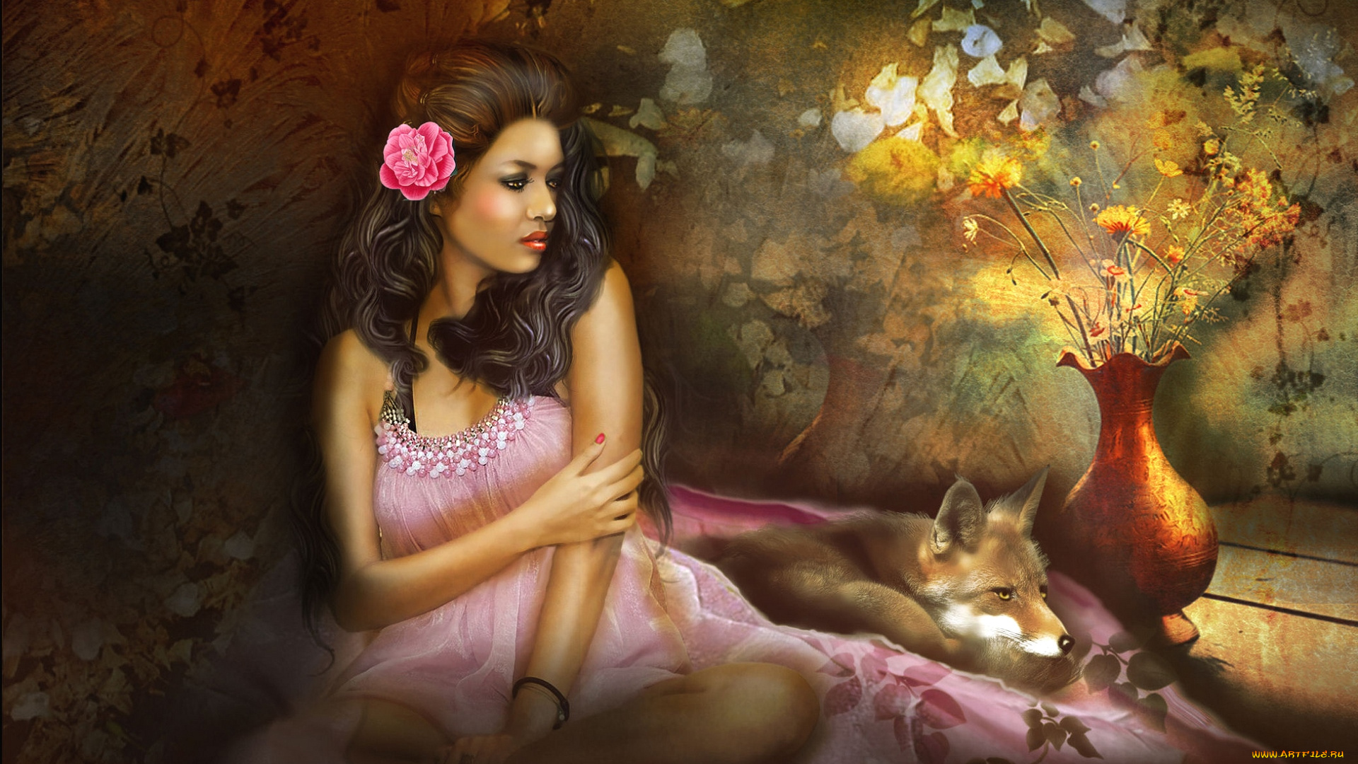 фэнтези, девушки, лиса, девушка